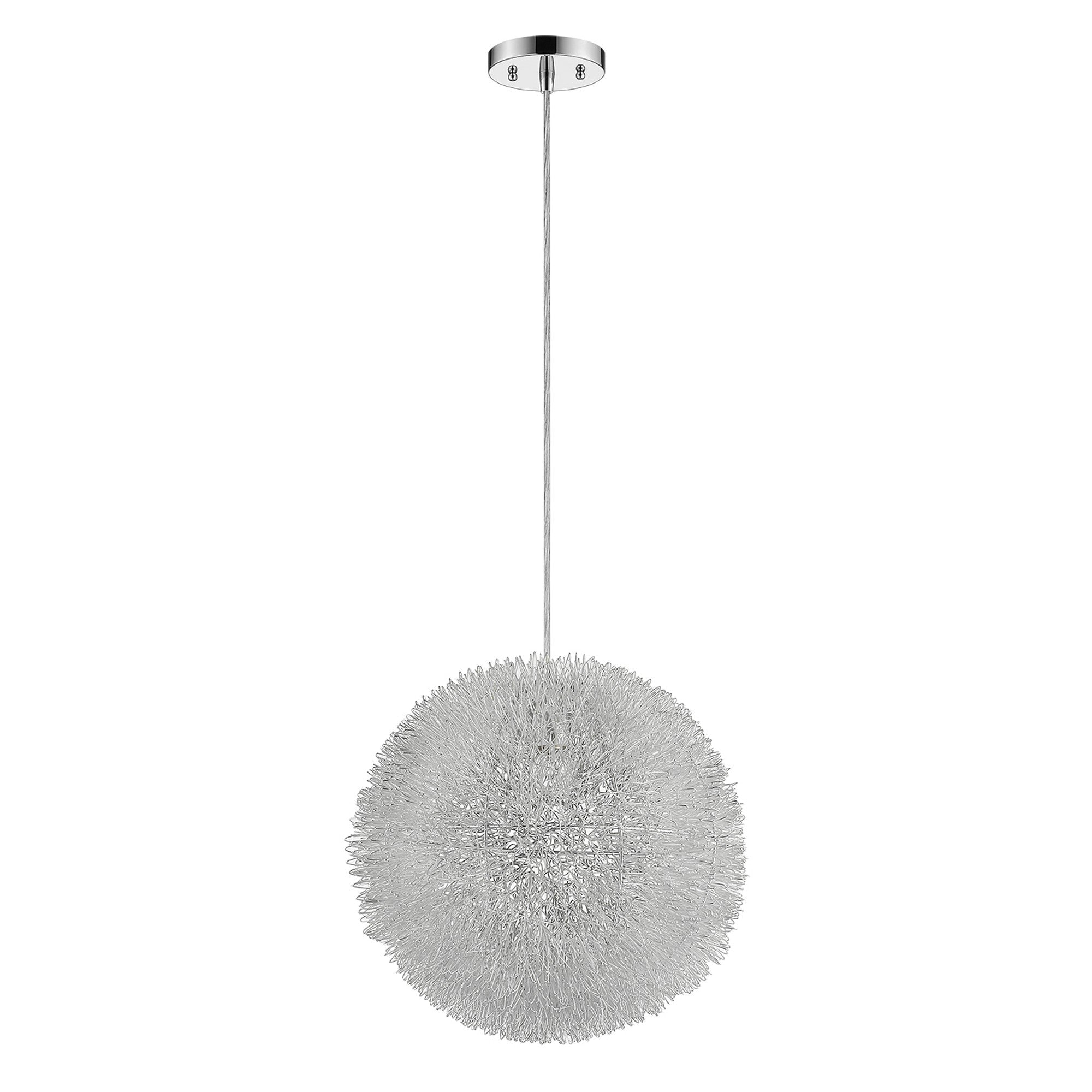 Luminary 1-Light Metallic Silver Pendant With Hand Woven Aluminum Wire Shade (12")-Pendants-Hanging Lights-DECOROLALA