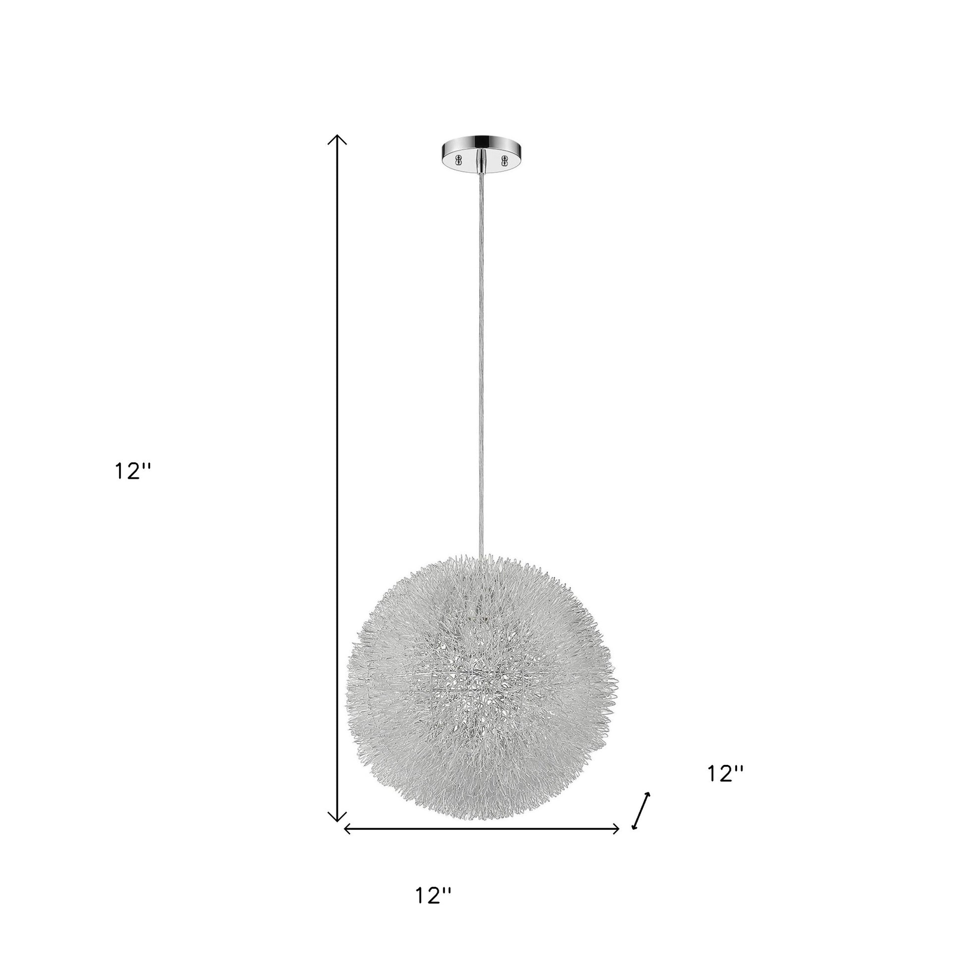 Luminary 1-Light Metallic Silver Pendant With Hand Woven Aluminum Wire Shade (12")-Pendants-Hanging Lights-DECOROLALA