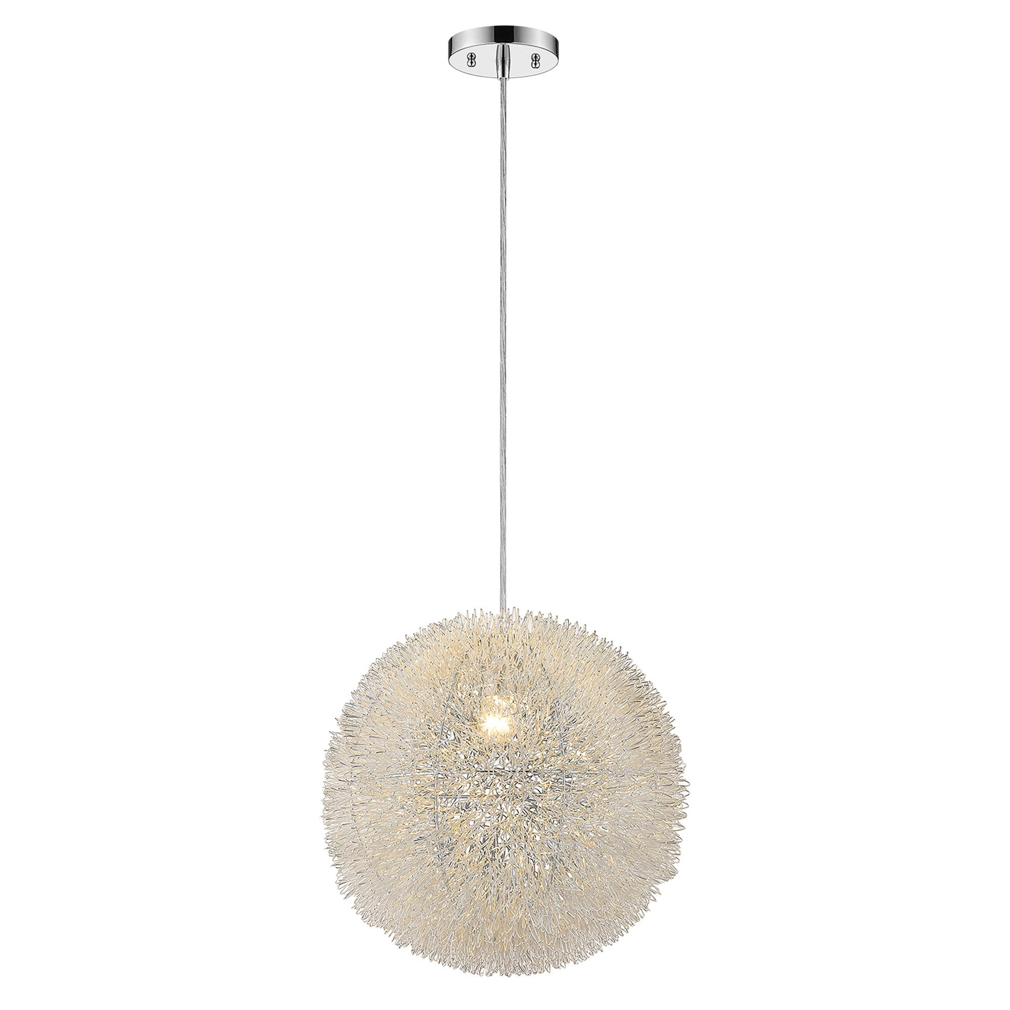 Luminary 1-Light Metallic Silver Pendant With Hand Woven Aluminum Wire Shade (12")-Pendants-Hanging Lights-DECOROLALA