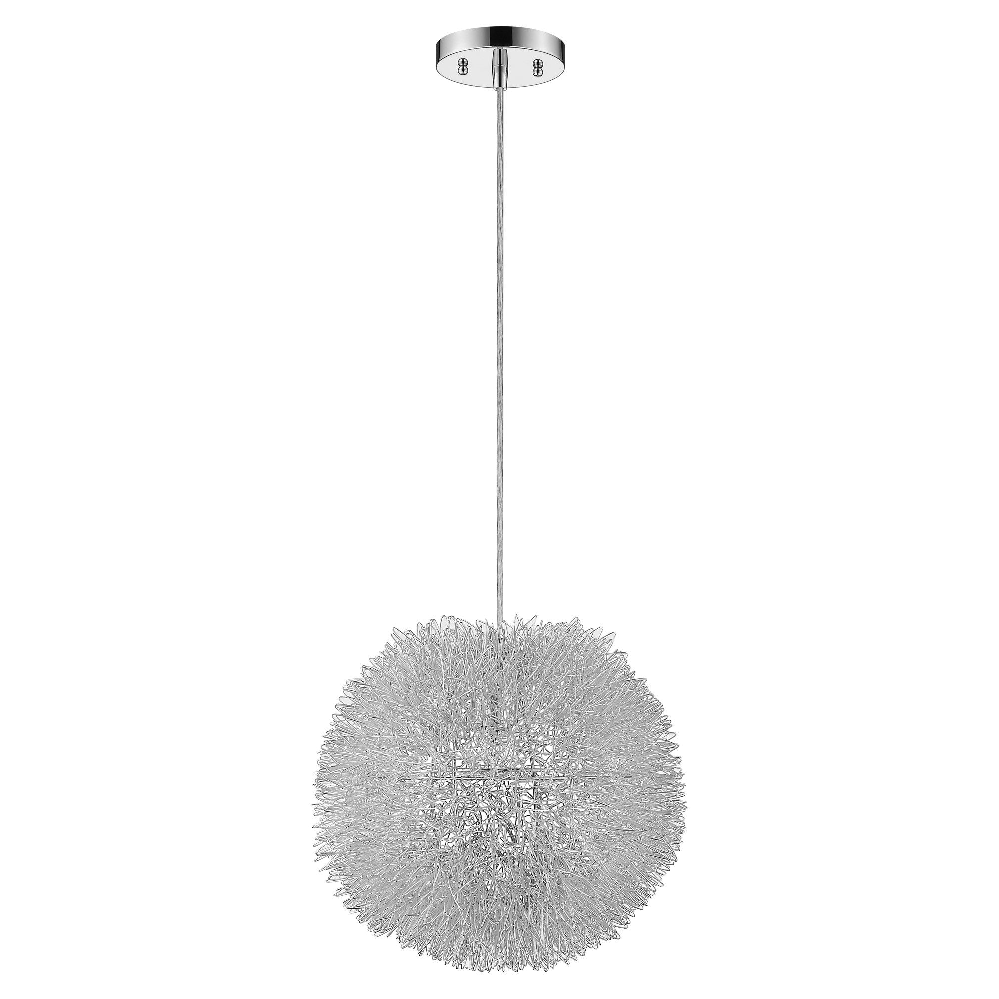 Luminary 1-Light Metallic Silver Pendant With Hand Woven Aluminum Wire Shade (15")-Pendants-Hanging Lights-DECOROLALA