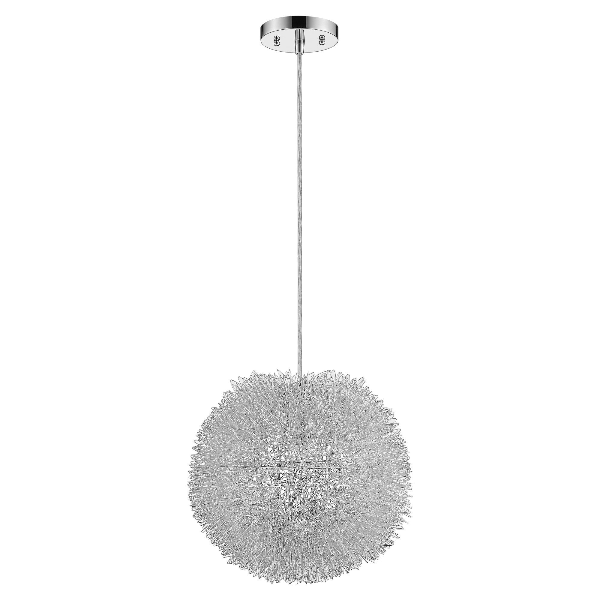 Luminary 1-Light Metallic Silver Pendant With Hand Woven Aluminum Wire Shade (15")-Pendants-Hanging Lights-DECOROLALA