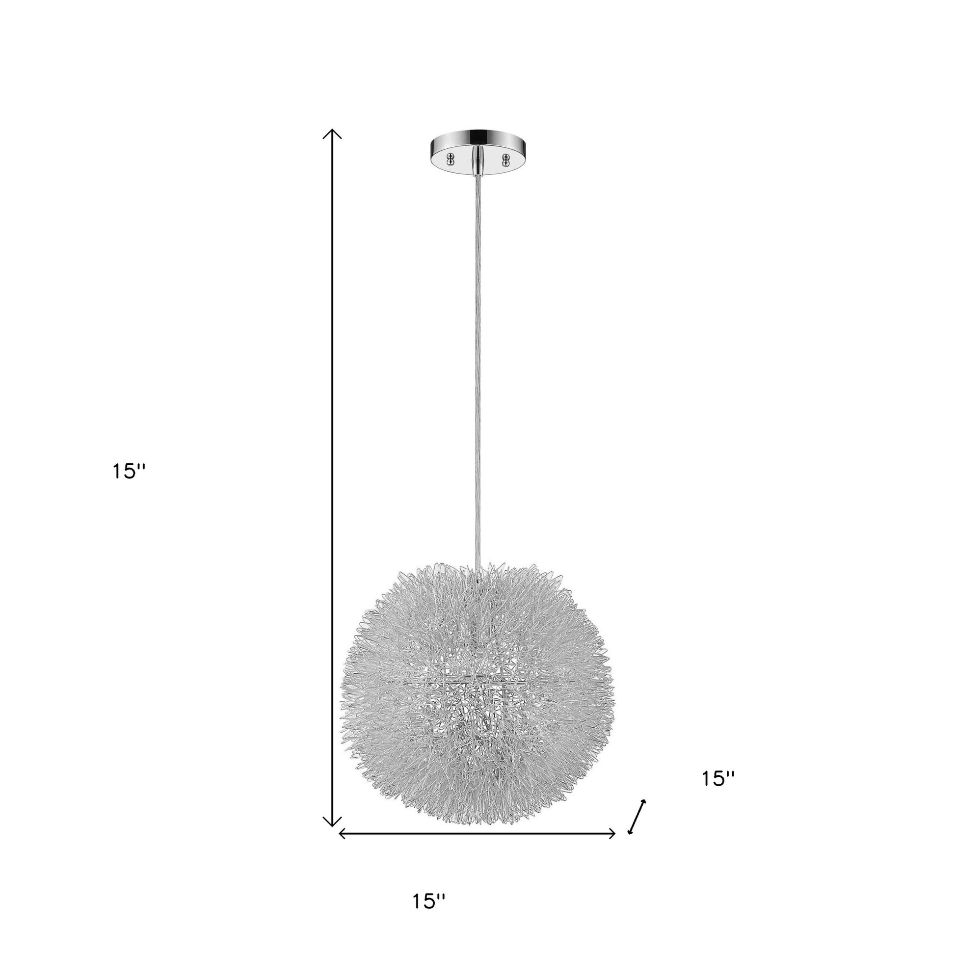 Luminary 1-Light Metallic Silver Pendant With Hand Woven Aluminum Wire Shade (15")-Pendants-Hanging Lights-DECOROLALA