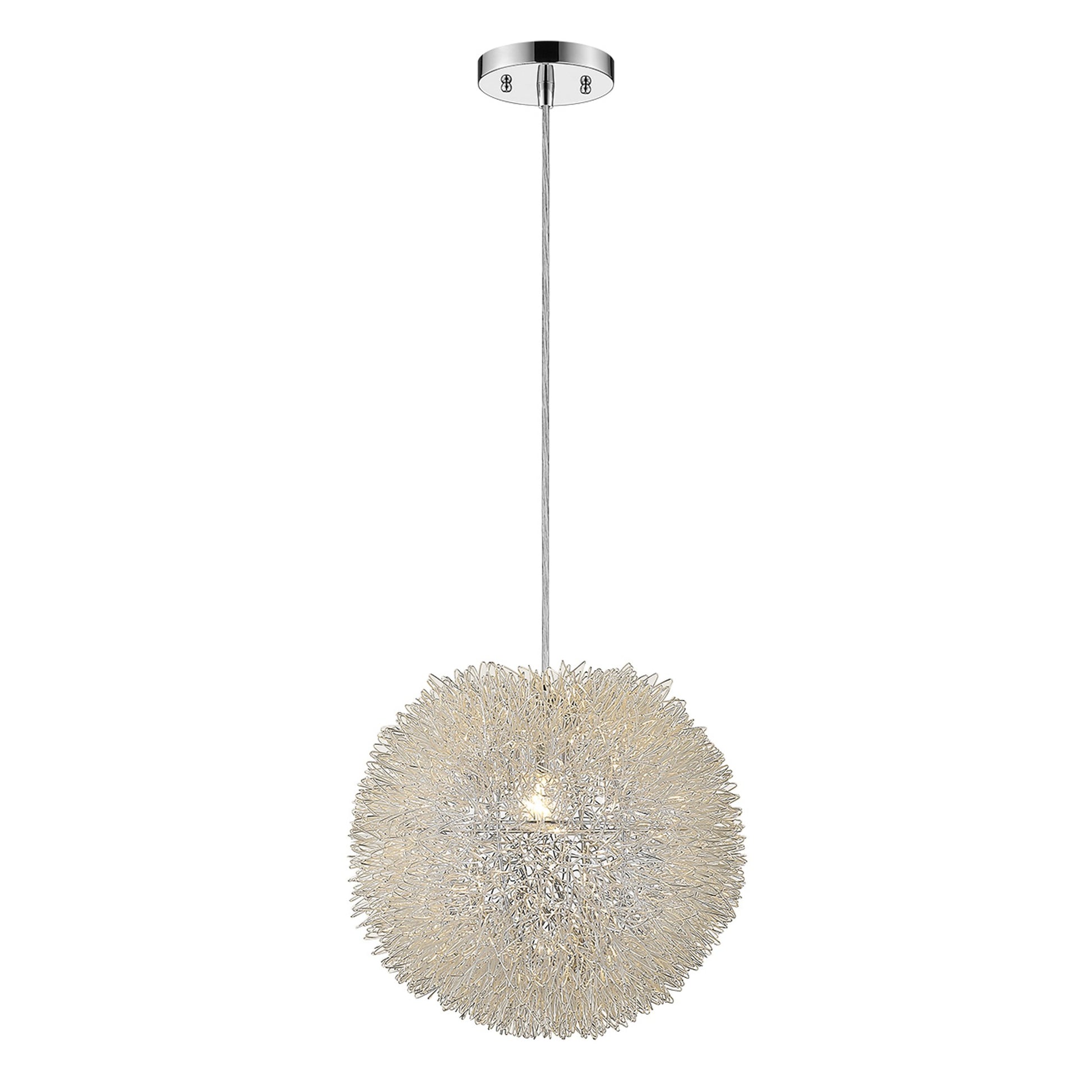 Luminary 1-Light Metallic Silver Pendant With Hand Woven Aluminum Wire Shade (15")-Pendants-Hanging Lights-DECOROLALA