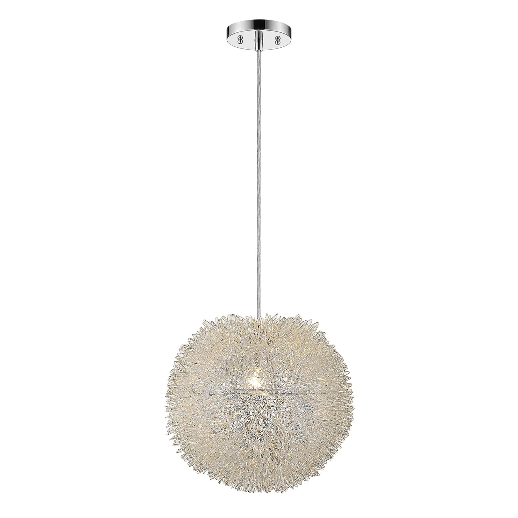 Luminary 1-Light Metallic Silver Pendant With Hand Woven Aluminum Wire Shade (15")-Pendants-Hanging Lights-DECOROLALA
