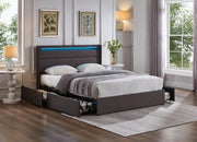 Luminous Grey Bed Frame with LED & Storage-DECOROLALA