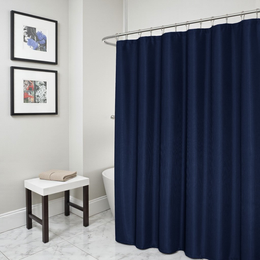 Luxurious Navy Waffle Weave Shower Curtain-Shower Curtains-DECOROLALA