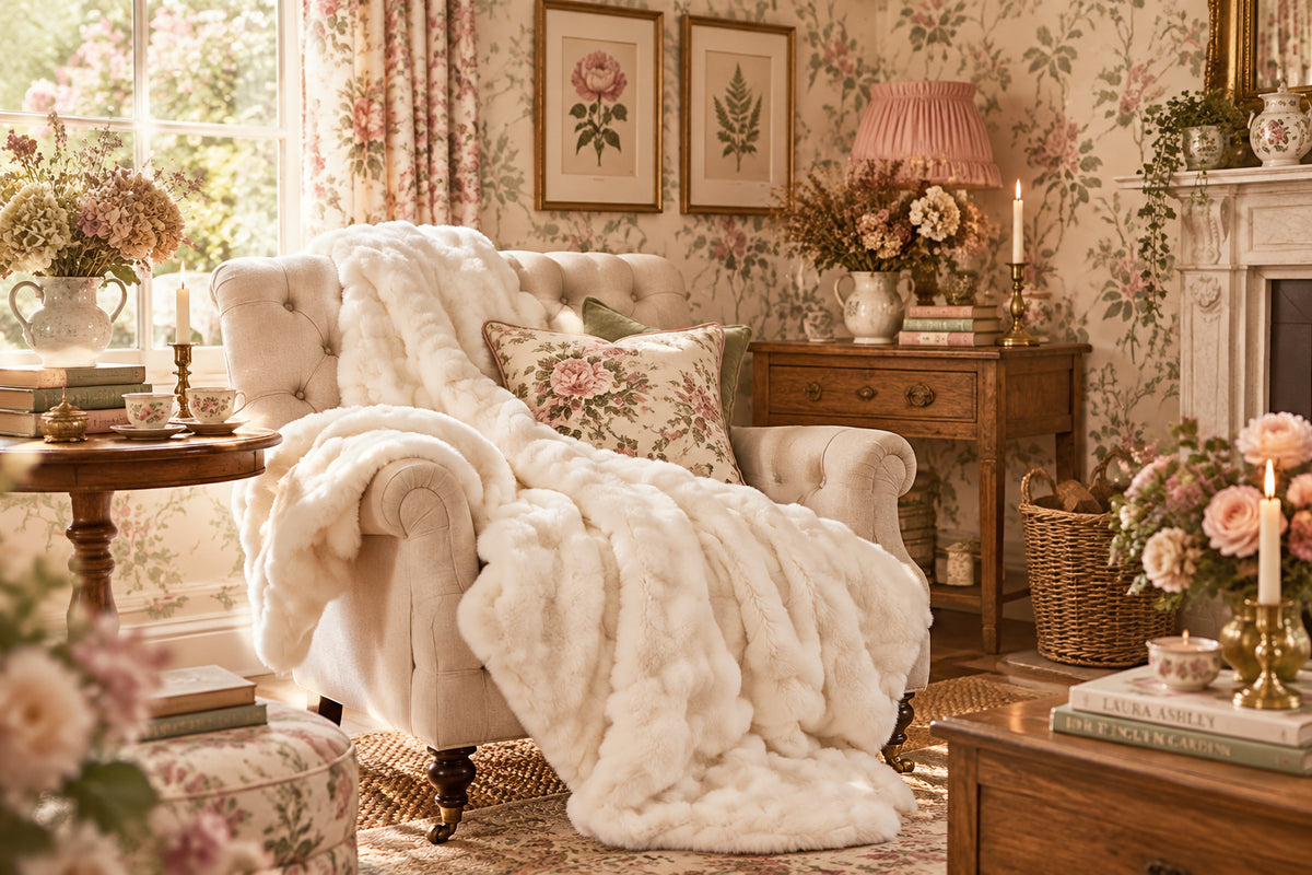 Luxury Fuzzy Plush Rabbit Fur Bubble Blanket for Armchair-White-Bedding-DECOROLALA