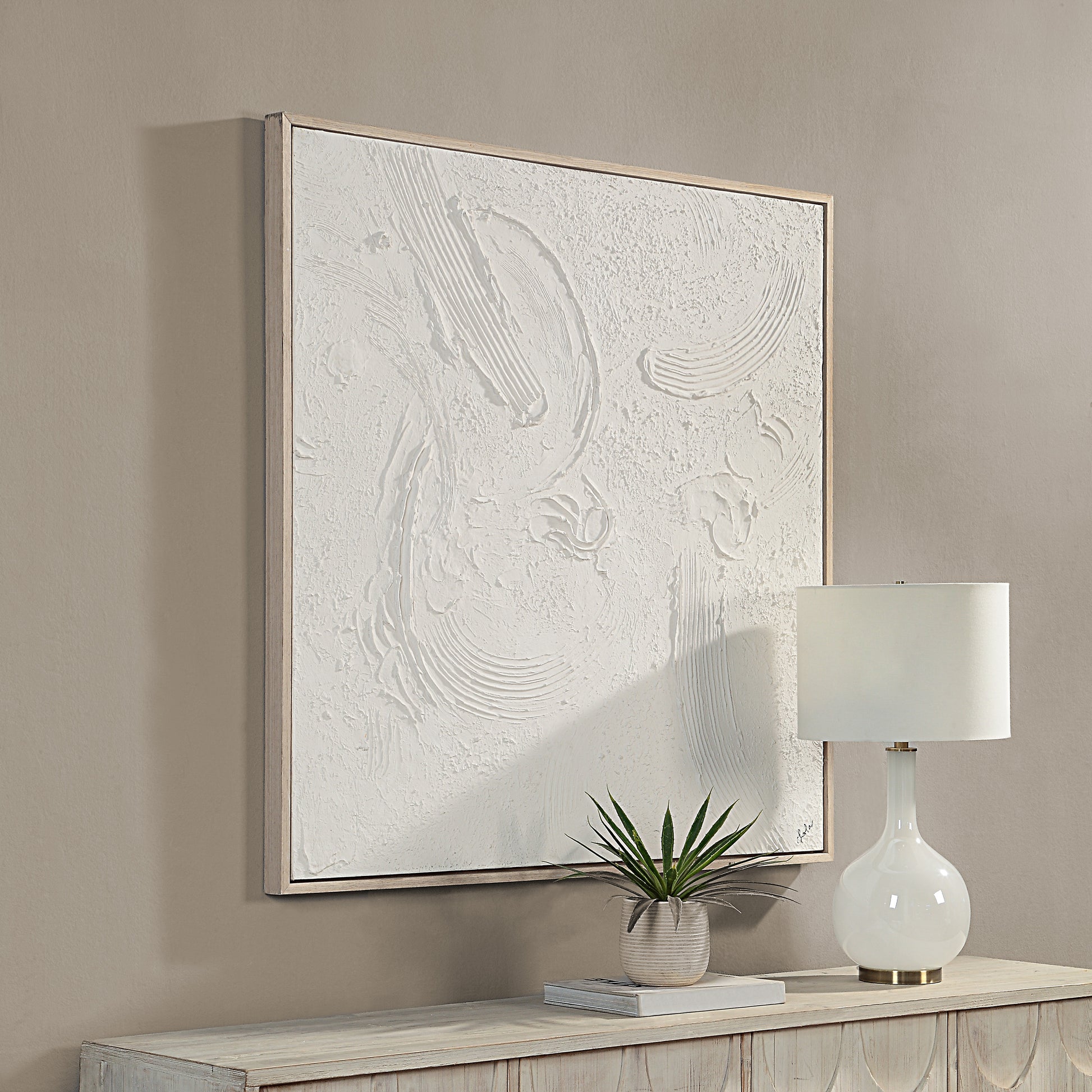 Luz 50" Wide Canvas Art with Wood Frame, Cream-Canvas Art-DECOROLALA