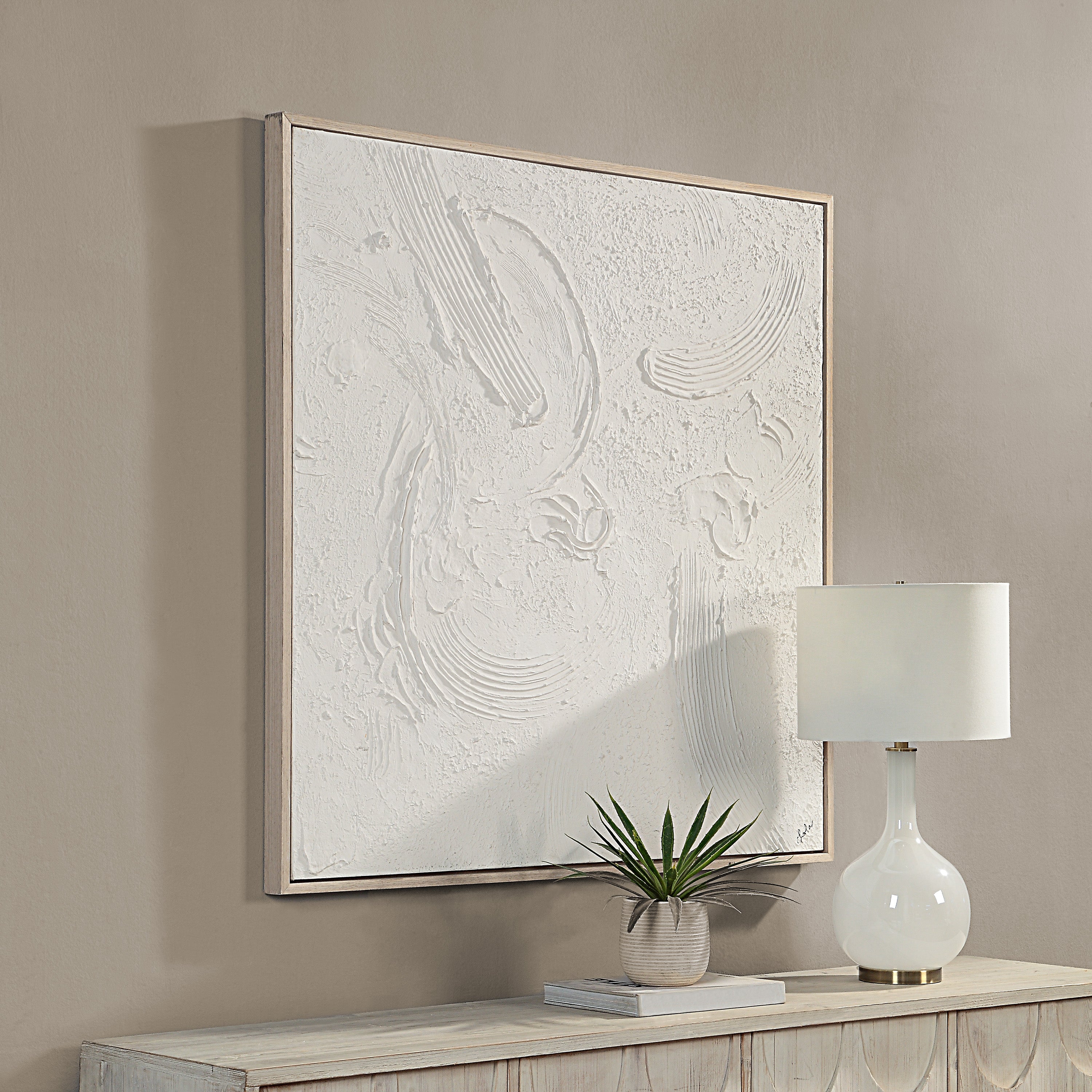 Luz 50" Wide Canvas Art with Wood Frame, Cream-Canvas Art-DECOROLALA