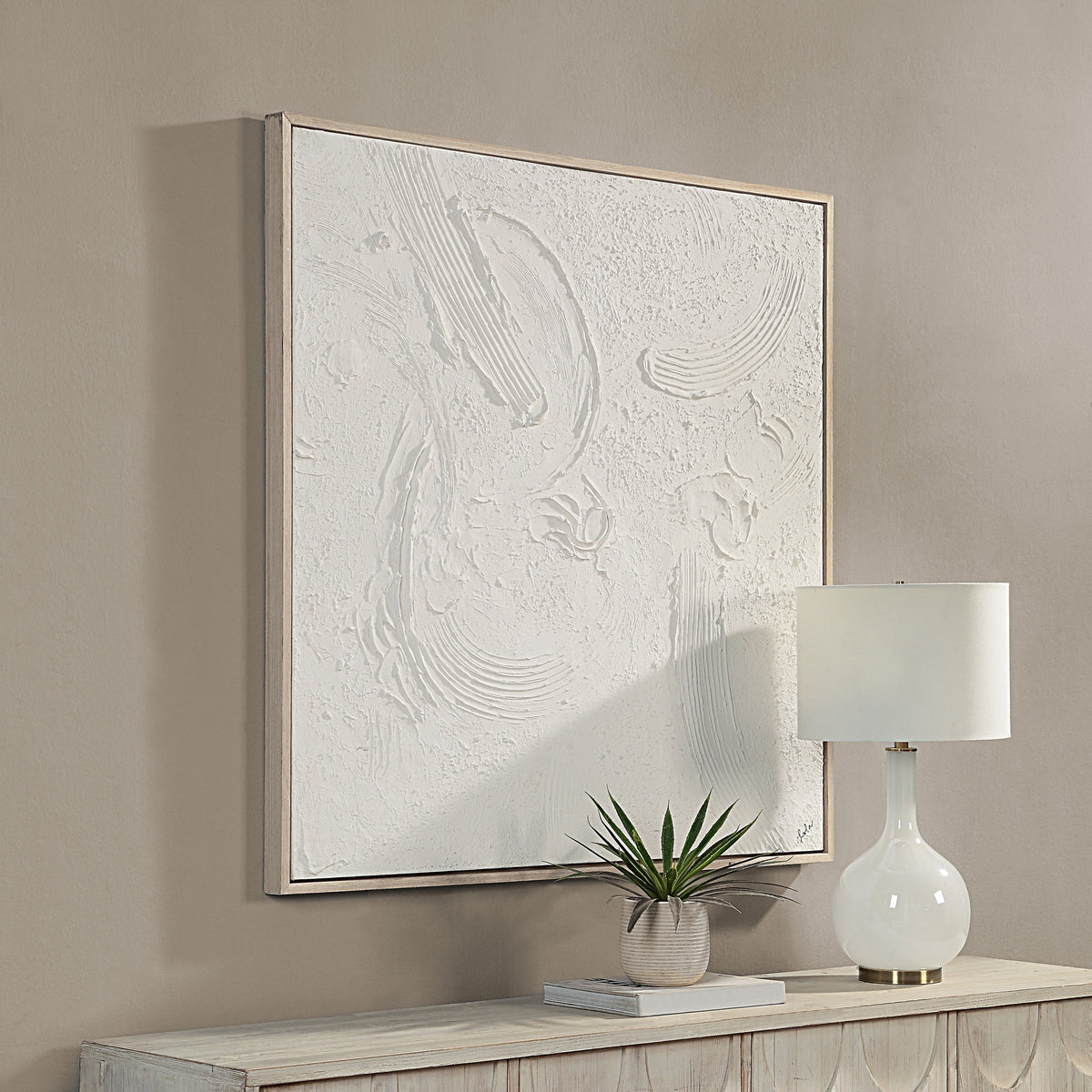 Luz 50" Wide Canvas Art with Wood Frame, Cream-Canvas Prints-DECOROLALA