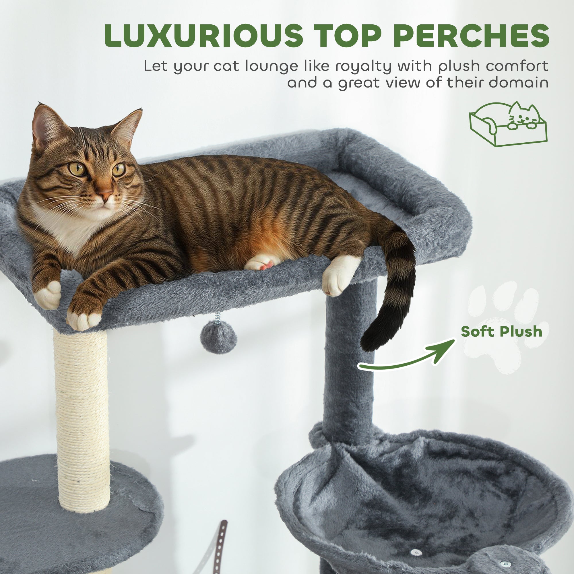 79" Extra Tall Cat Tree with Scratching Posts, Perches, Caves, Hammock, Pompoms, for 2-3 Indoor Cats, Dark Grey