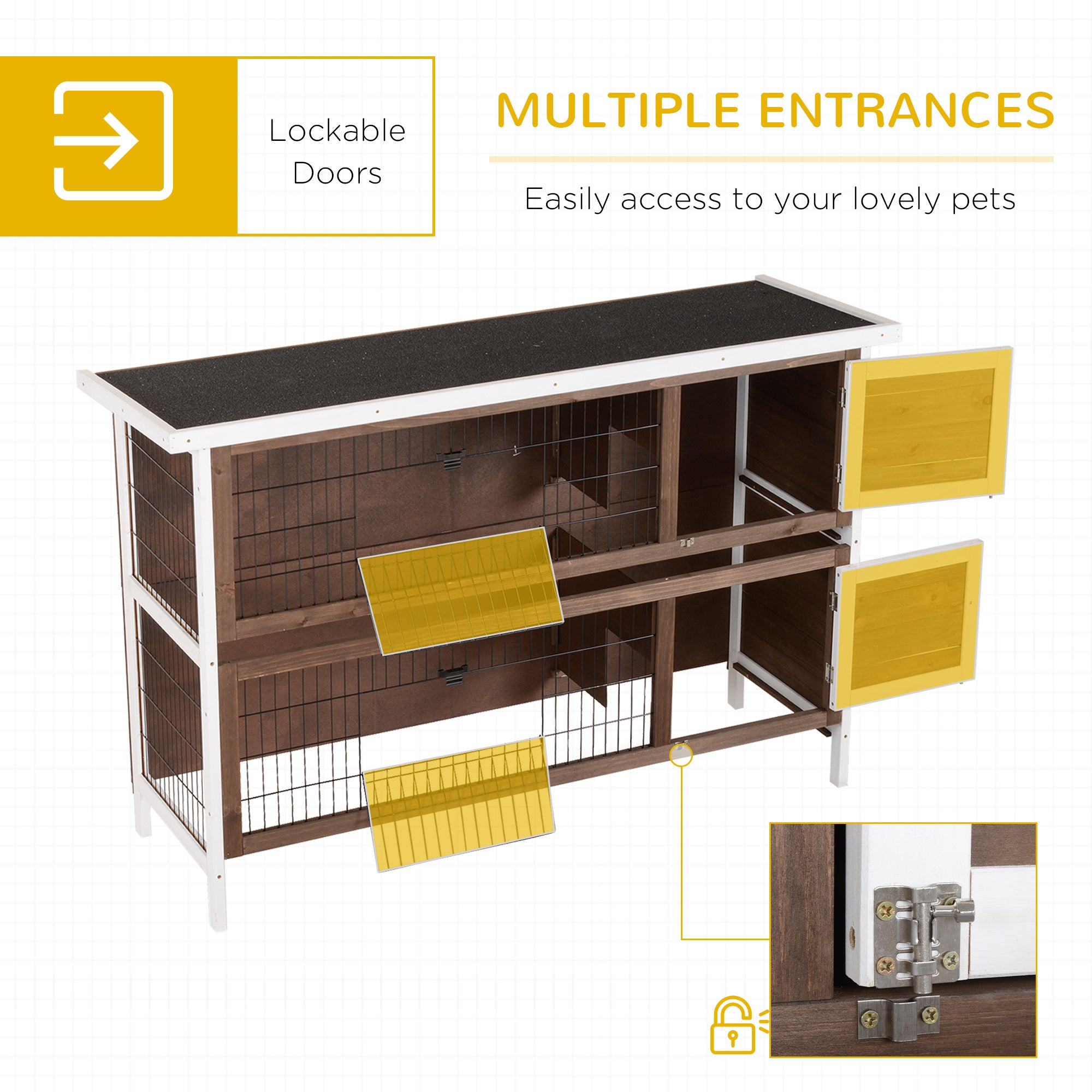 2 Tier Wooden Rabbit Hutch Bunny Pet House Wooden Coop Run, Brown
