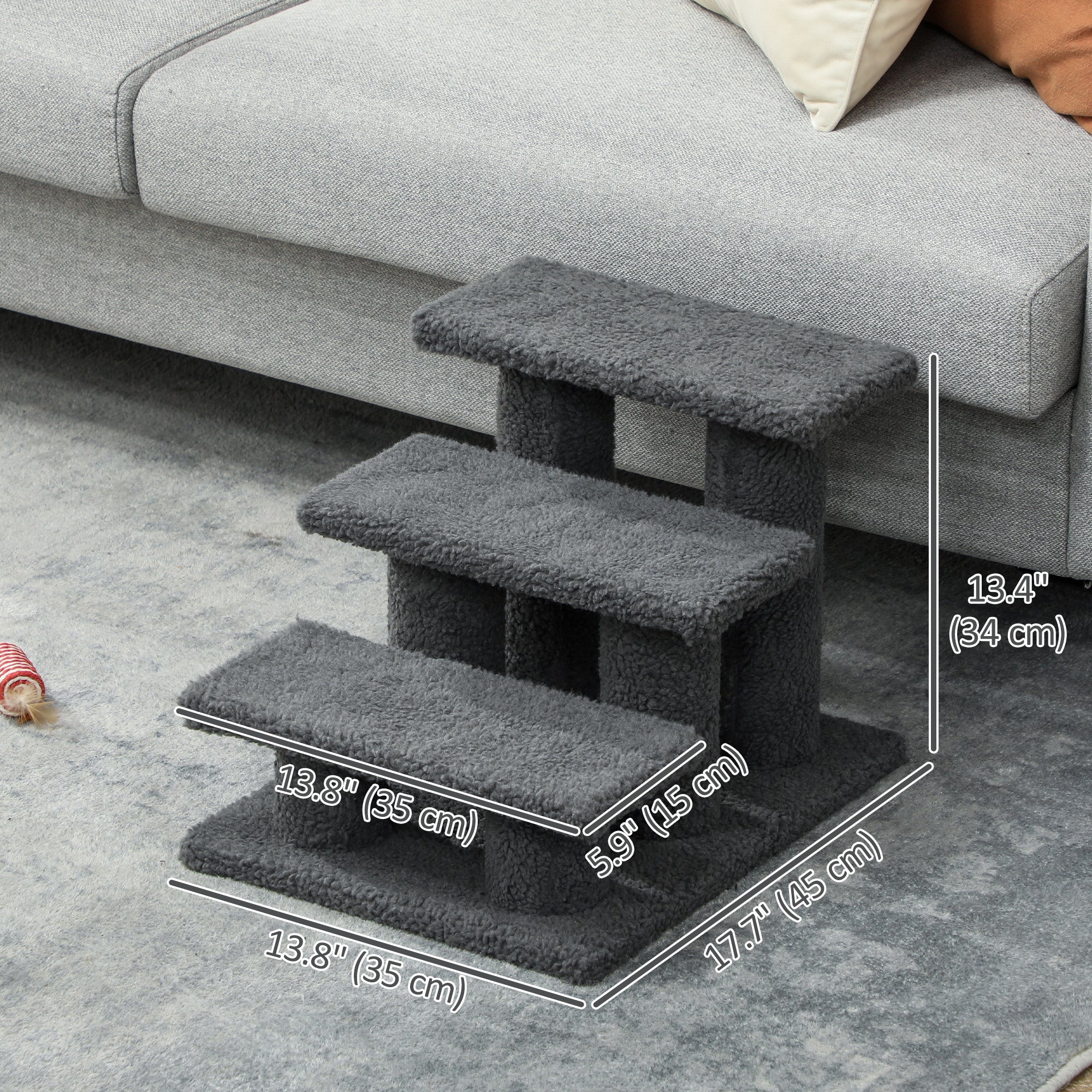 3 Tier Pet Stairs Dog Cat Step Scratch Post Furniture,  Dark Grey