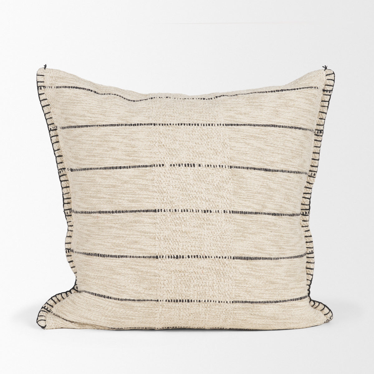Lyle 20x20 Square Oatmeal w/ Black Stripes Pillow Cover w/Non-Allergen Filler-Decorative Pillows-DECOROLALA