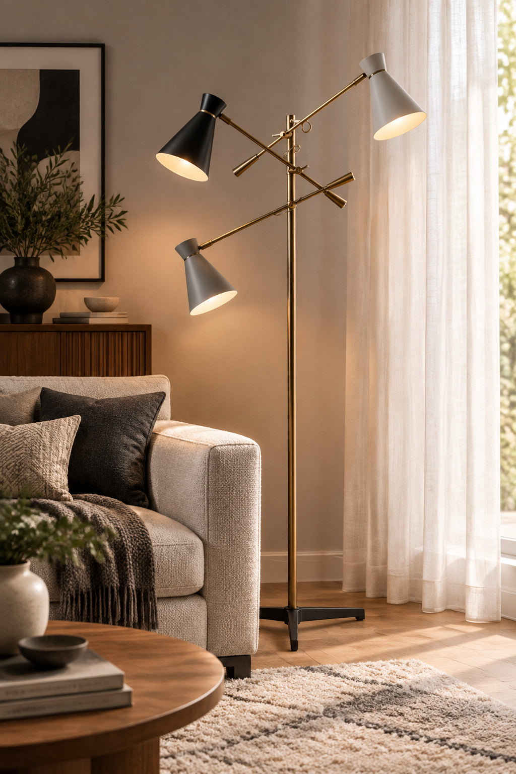 Lyle 3-Arm Floor Lamp - Black/White/Grey-Lighting-DECOROLALA