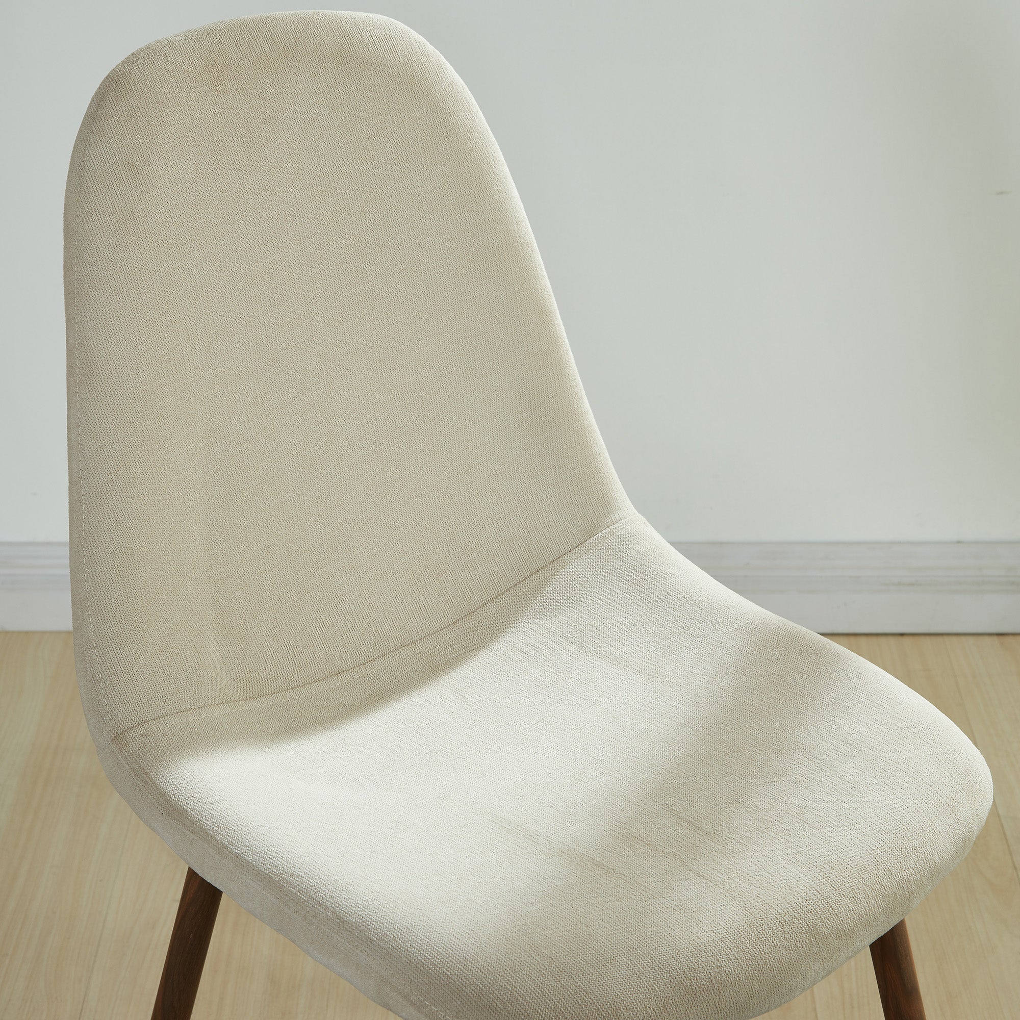 Lyna Side Chair - Beige Fabric with Walnut Finish Metal Legs-DECOROLALA