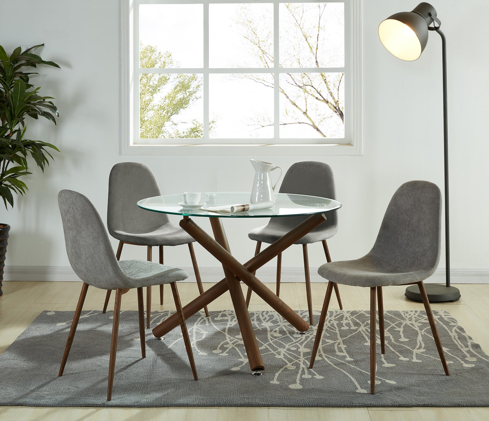 Lyna Side Chair - Grey Fabric with Walnut Finish Metal Legs-DECOROLALA