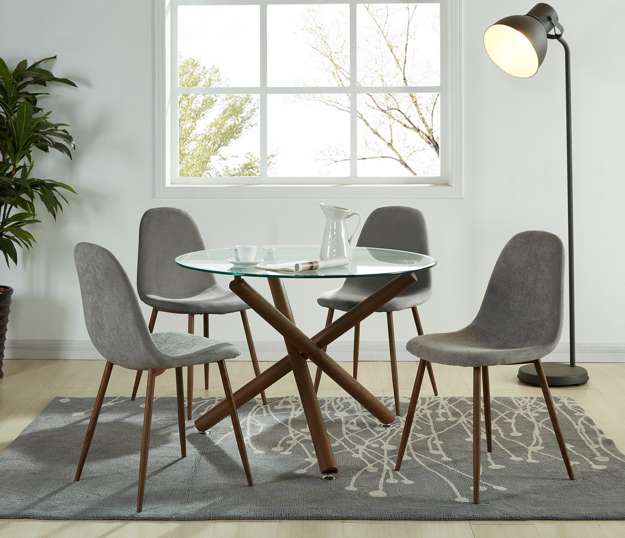 Lyna Side Chair - Grey Fabric with Walnut Finish Metal Legs-DECOROLALA