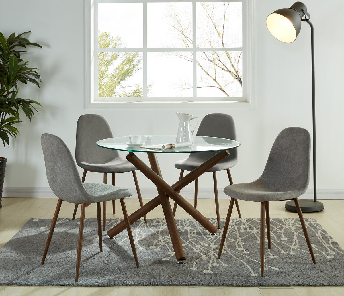 Lyna Side Chair - Grey Fabric with Walnut Finish Metal Legs-DECOROLALA