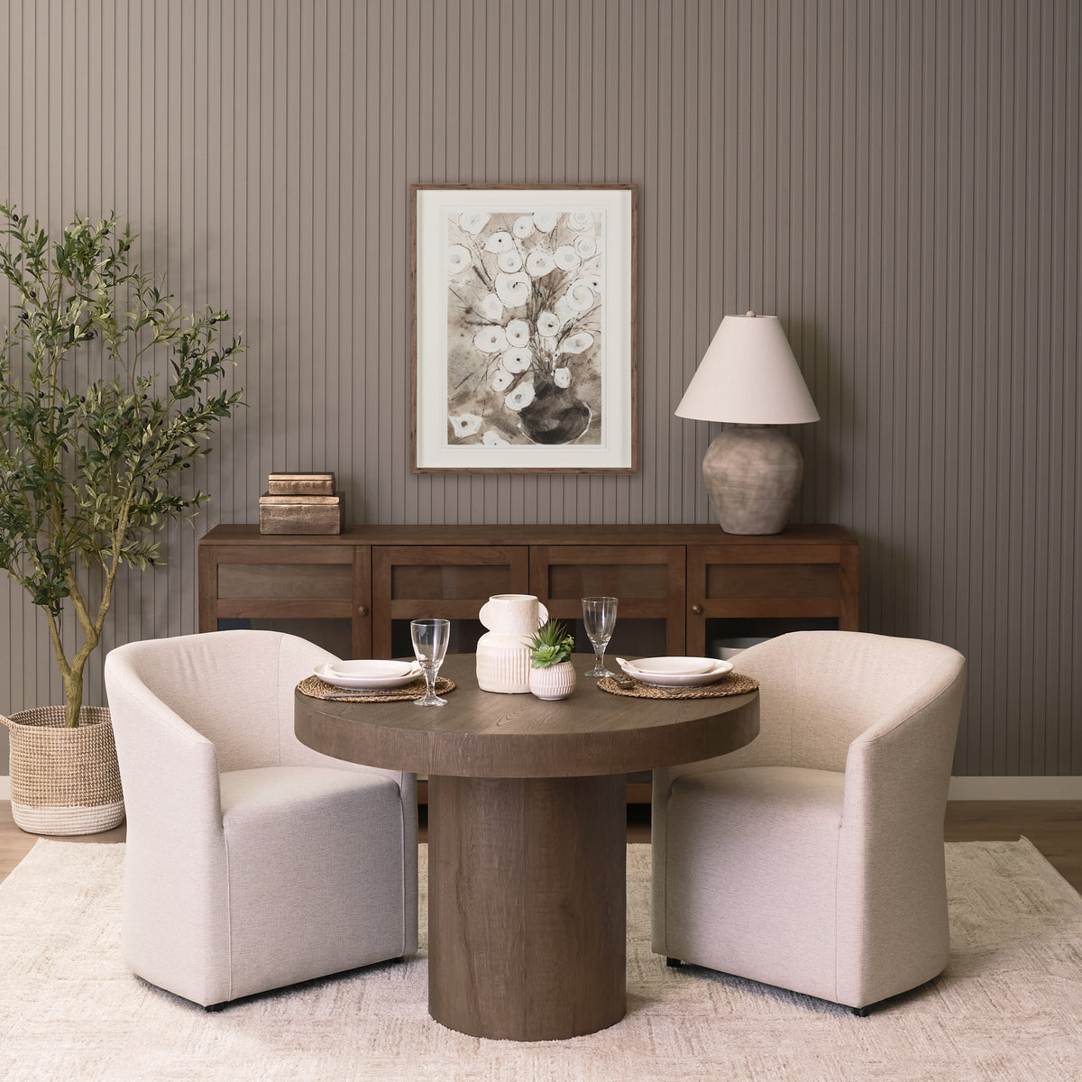 Lyonne 42" Round Pedestal Dining Table | Modern | Brown Wood | Seats 4-Dining Tables-DECOROLALA
