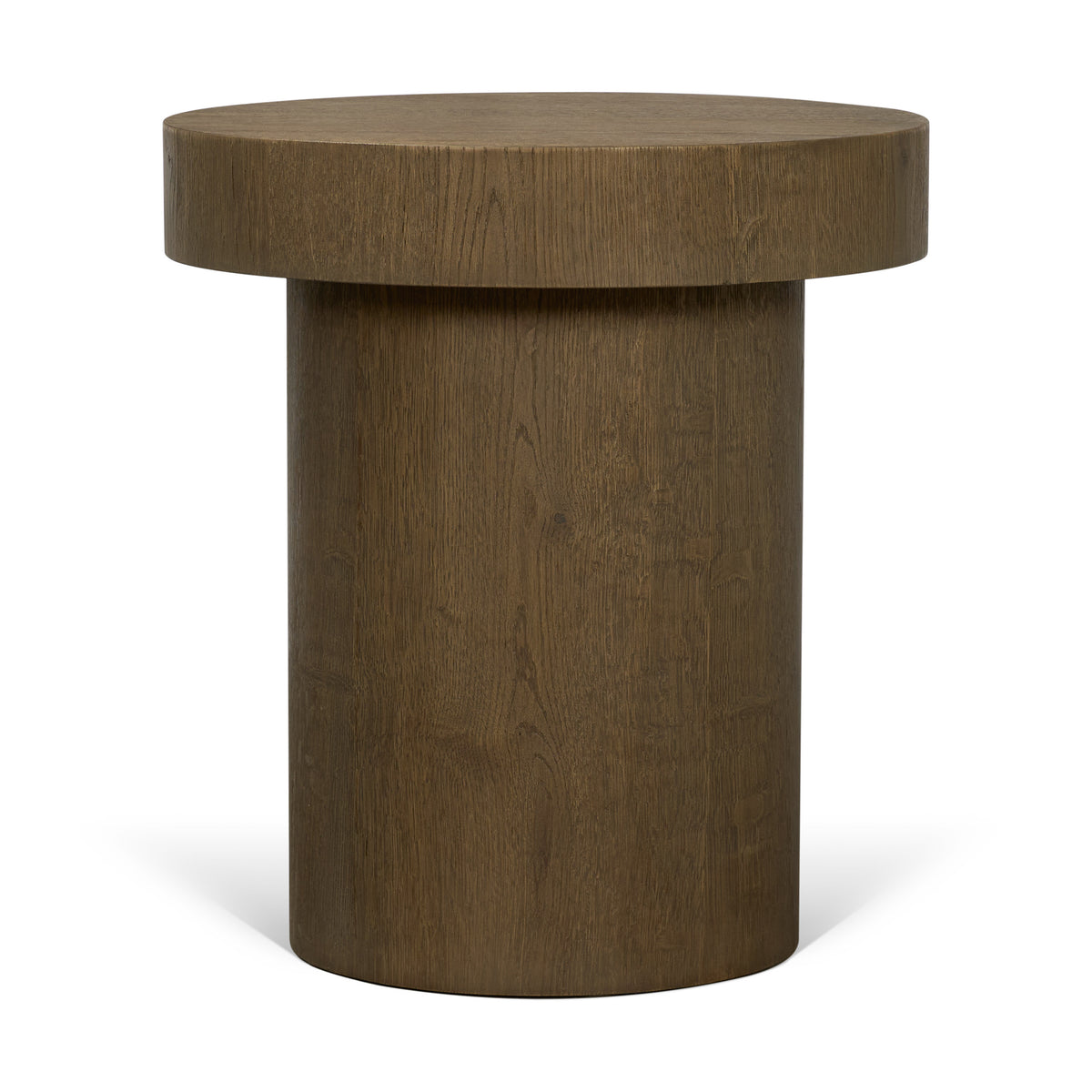 Lyonne Round Medium Brown Oak Wood Pedestal Side Tables-End and Side Tables-DECOROLALA
