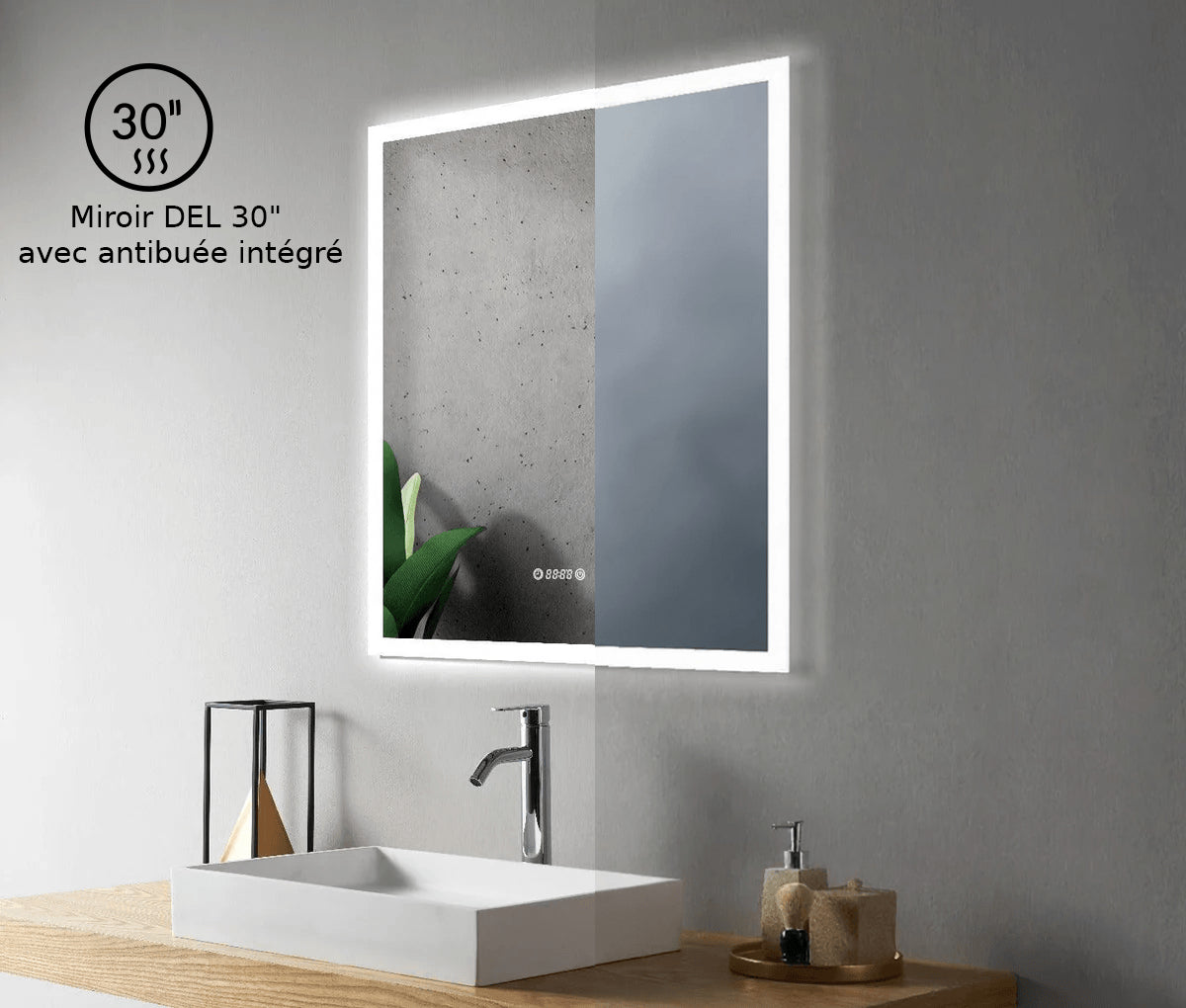 30" x 35.4" Smart LED Bathroom Mirror with Digital Time & Temperature Display - Professional Anti-Fog Mirror with Dual Color Temperature (3000K/6000K), Touch Dimming Control & 5mm Copper-Free Silver Glass