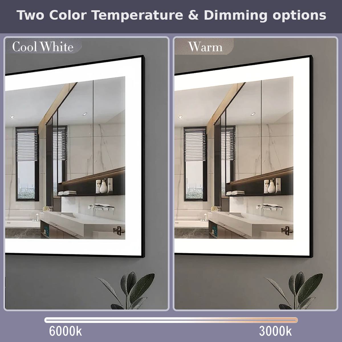 42" x 29.5" LED Bathroom Mirror with Matte Black Aluminum Frame - Hardwired Anti-Fog Smart Mirror with Frosted Edge Glow, Dimming Control & 6000K Backlit Lighting