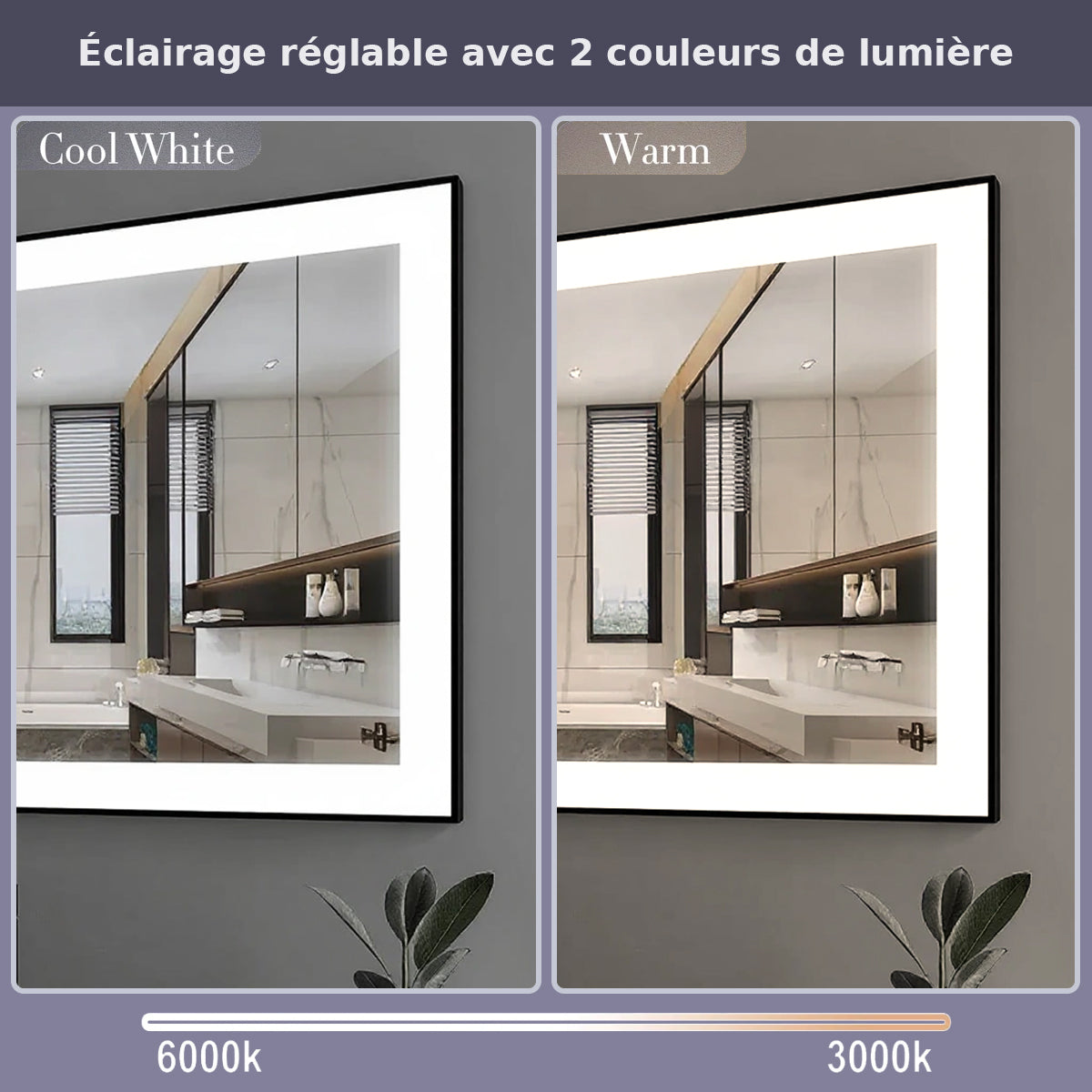 42" x 29.5" LED Bathroom Mirror with Matte Black Aluminum Frame - Hardwired Anti-Fog Smart Mirror with Frosted Edge Glow, Dimming Control & 6000K Backlit Lighting