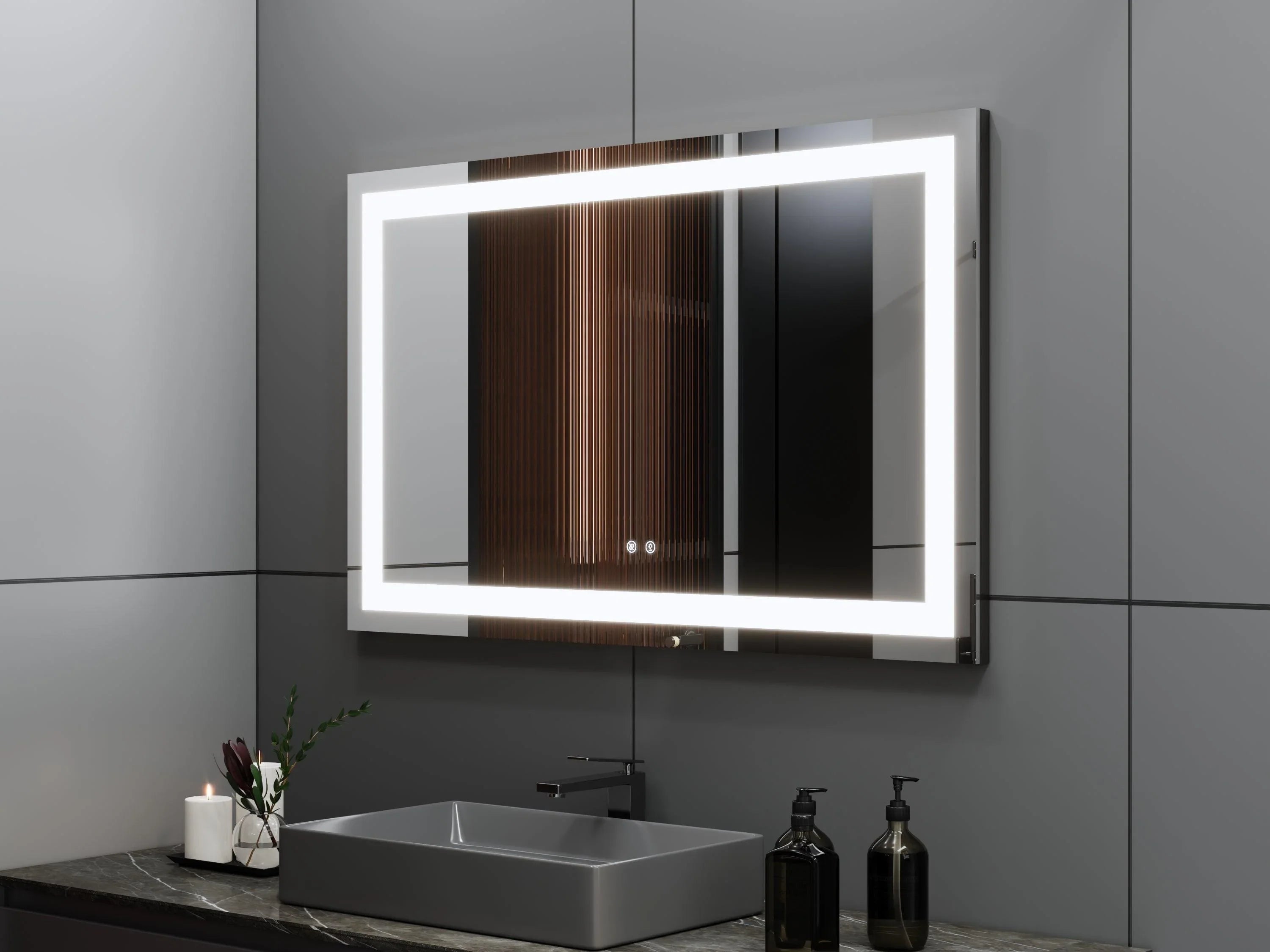 48" x 30" Professional LED Bathroom Mirror with Four-Sided Frost Lighting - Studio-Grade Anti-Fog Mirror with 5185 Lumens, 80+ CRI Color Accuracy, Touch Dimming Control & Advanced Light Guide Technology