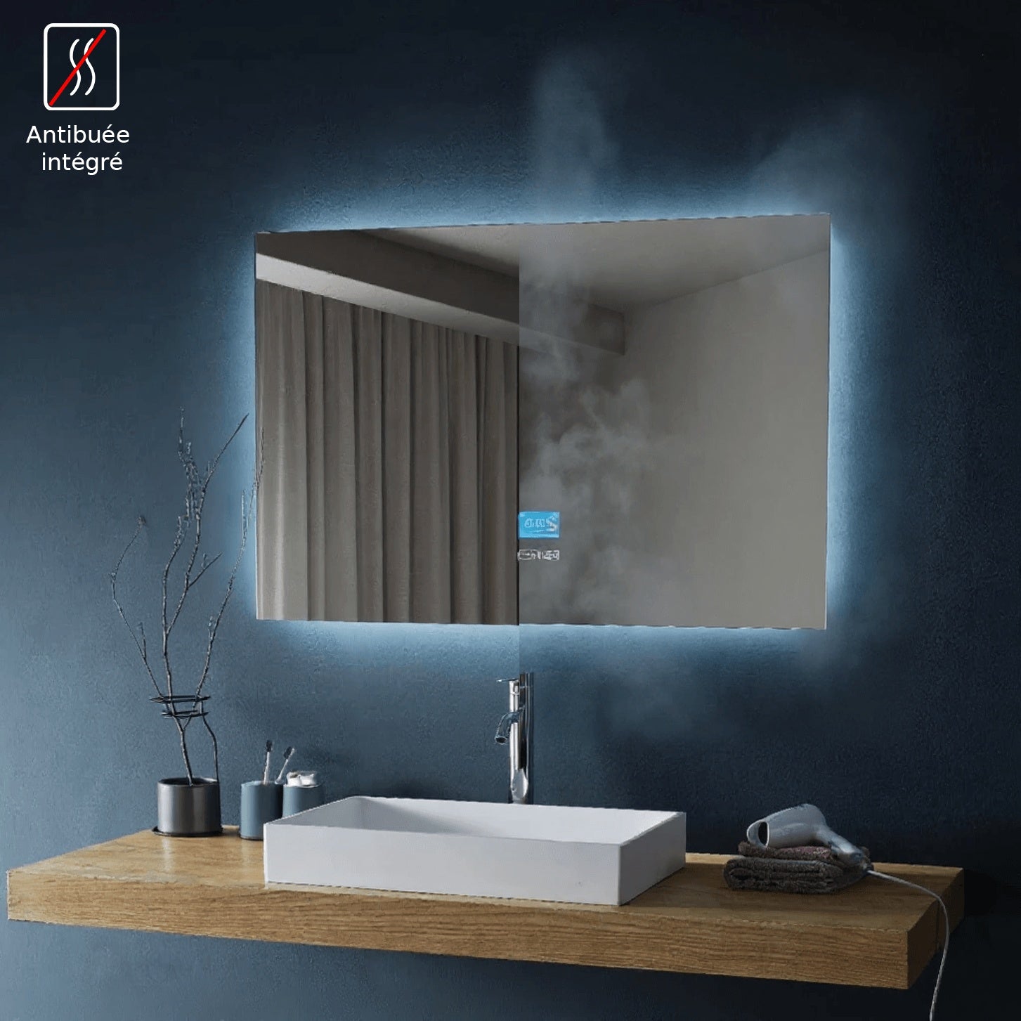 48" x 30" Smart LED Bathroom Mirror with Touch Screen Display - Bluetooth Mirror with Built-in Speakers, Automatic Anti-Fog Technology, Energy-Saving Lighting & Frameless Design