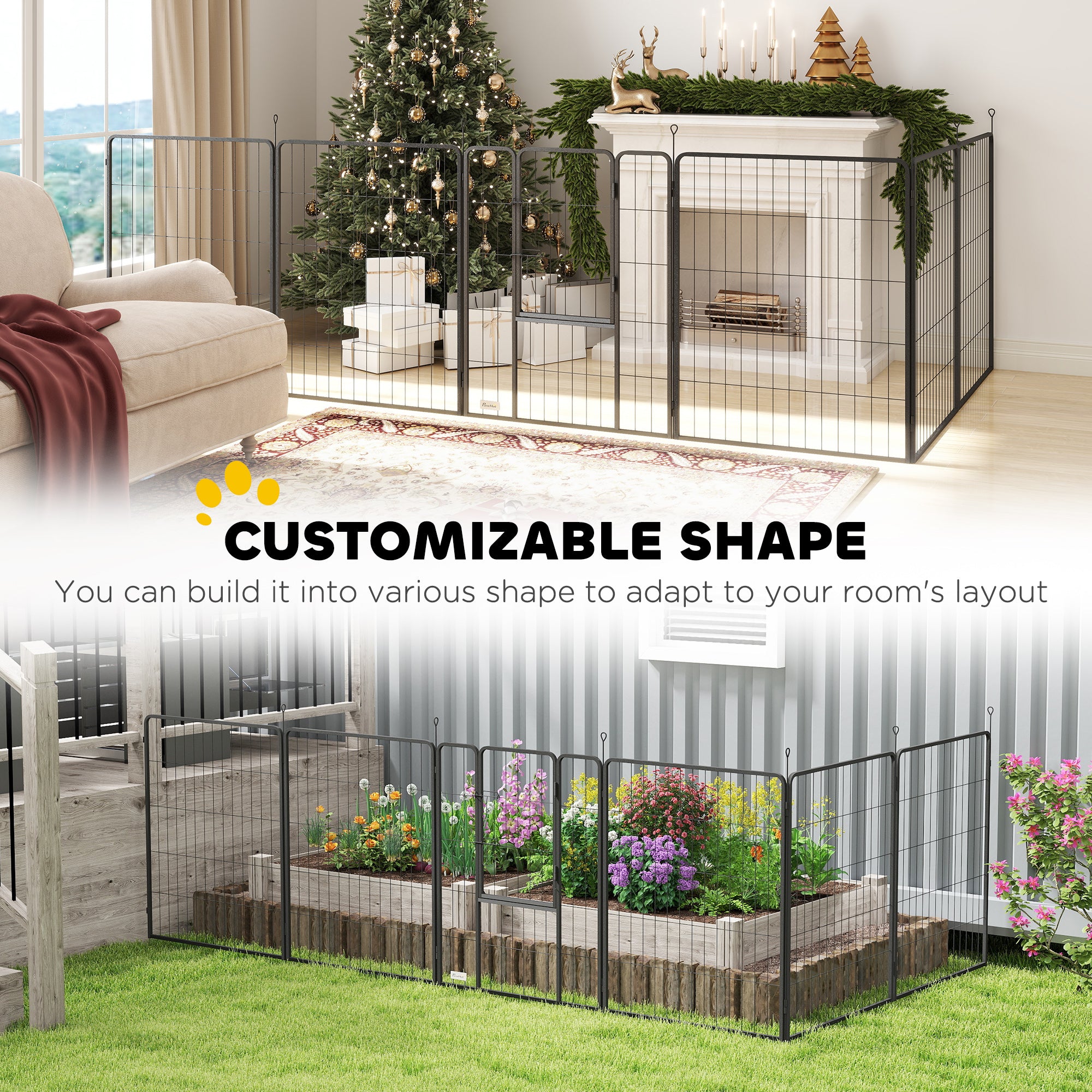 Heavy Duty Dog Playpen with Latch Door 2 Shape Indoor Playpen Dog for Large Dogs, 6 Panels, 39"H