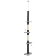 88.5"-100.5" Floor to Ceiling Cat Tree, Cat Tower with Scratching Posts, Cloud Shaped Platforms, Dangling Balls, Grey