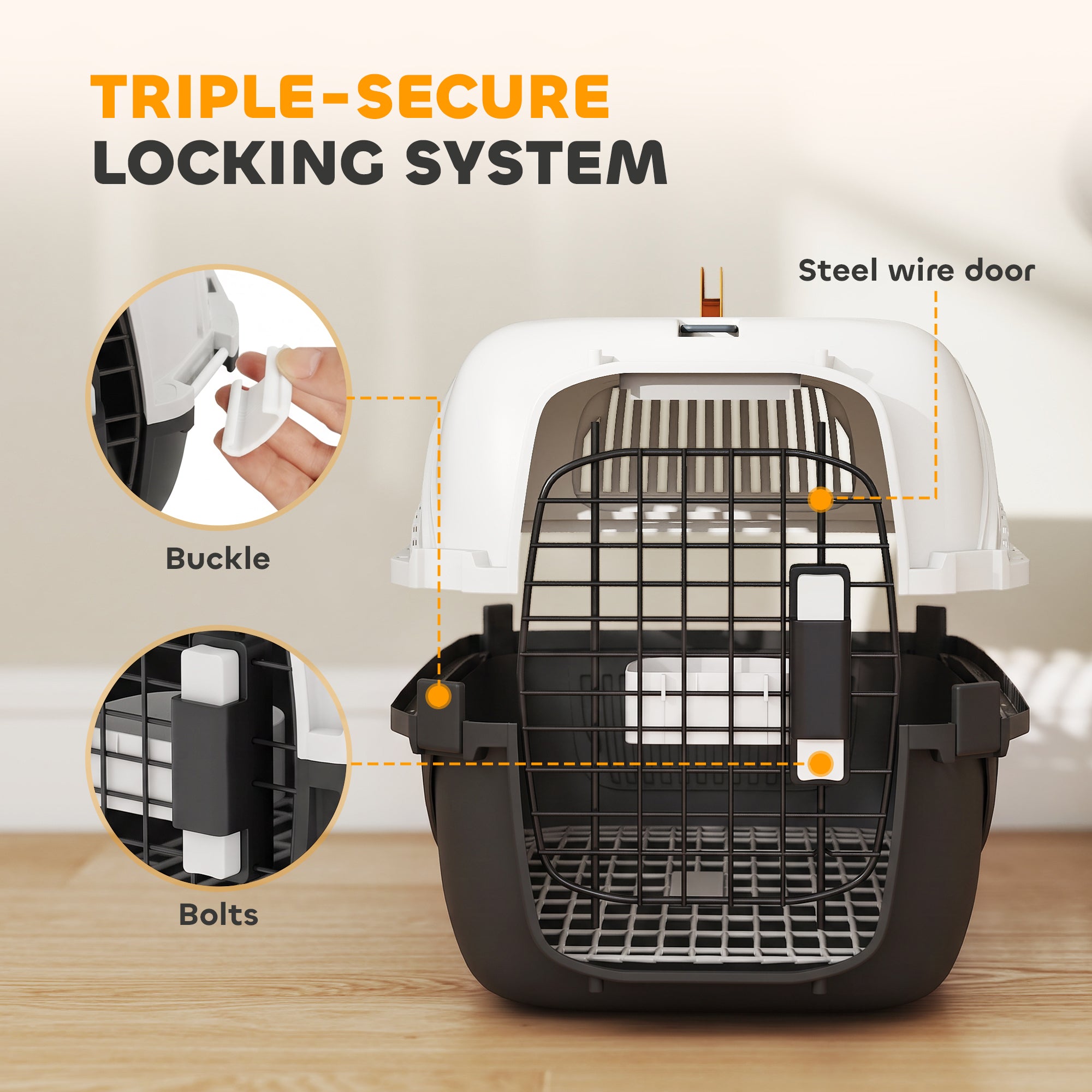 Airline Approved Pet Carrier for Mini Dogs and Cats with Steel Wire Door, Water Bowl, for Car, Airplane, Outdoor, Balck