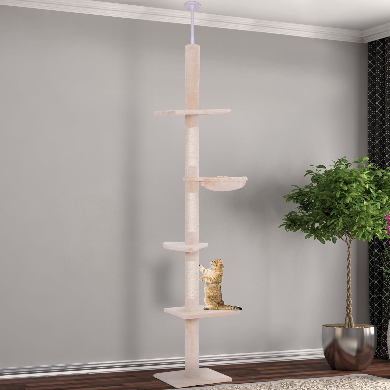 8.5ft Cat Climbing Tree 5-Tier Kitty Activity Center with Scratching Post Beige