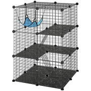 3 Tier Cat Cage Crate, DIY Pet Playpen with 3 Doors, Ladders, Hammock, Platforms, Indoor Playpen for Kittens, Black