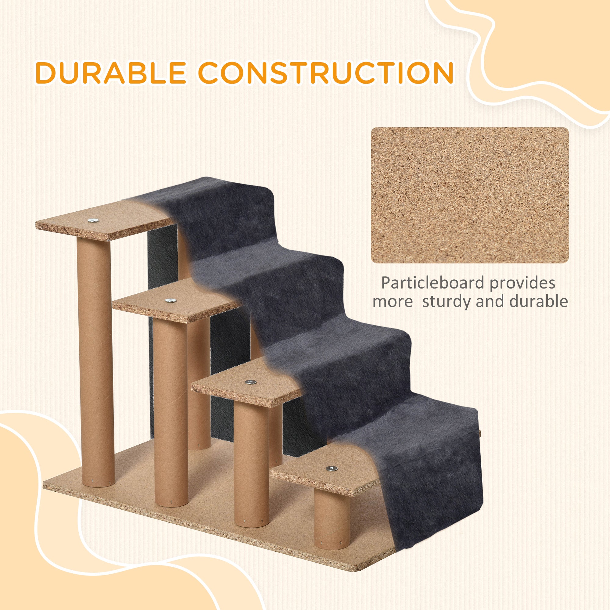 4-Step Dog Ramp for Sofa, Bed, and Couch, with Removable Cover, Dark Grey