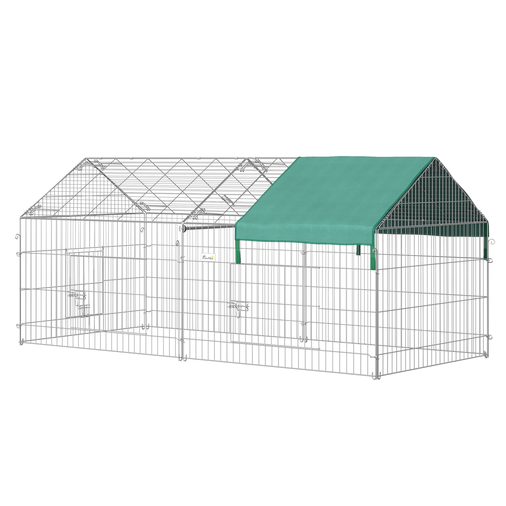 Pet Playpen with Roof, Metal Guinea Pig Cage, Rabbit Pen, Chicken Coop Run, Catio Cat Enclosure with Cover, Doors, Indoor Outdoor for Small Animals, 87" x 41" x 41", Green