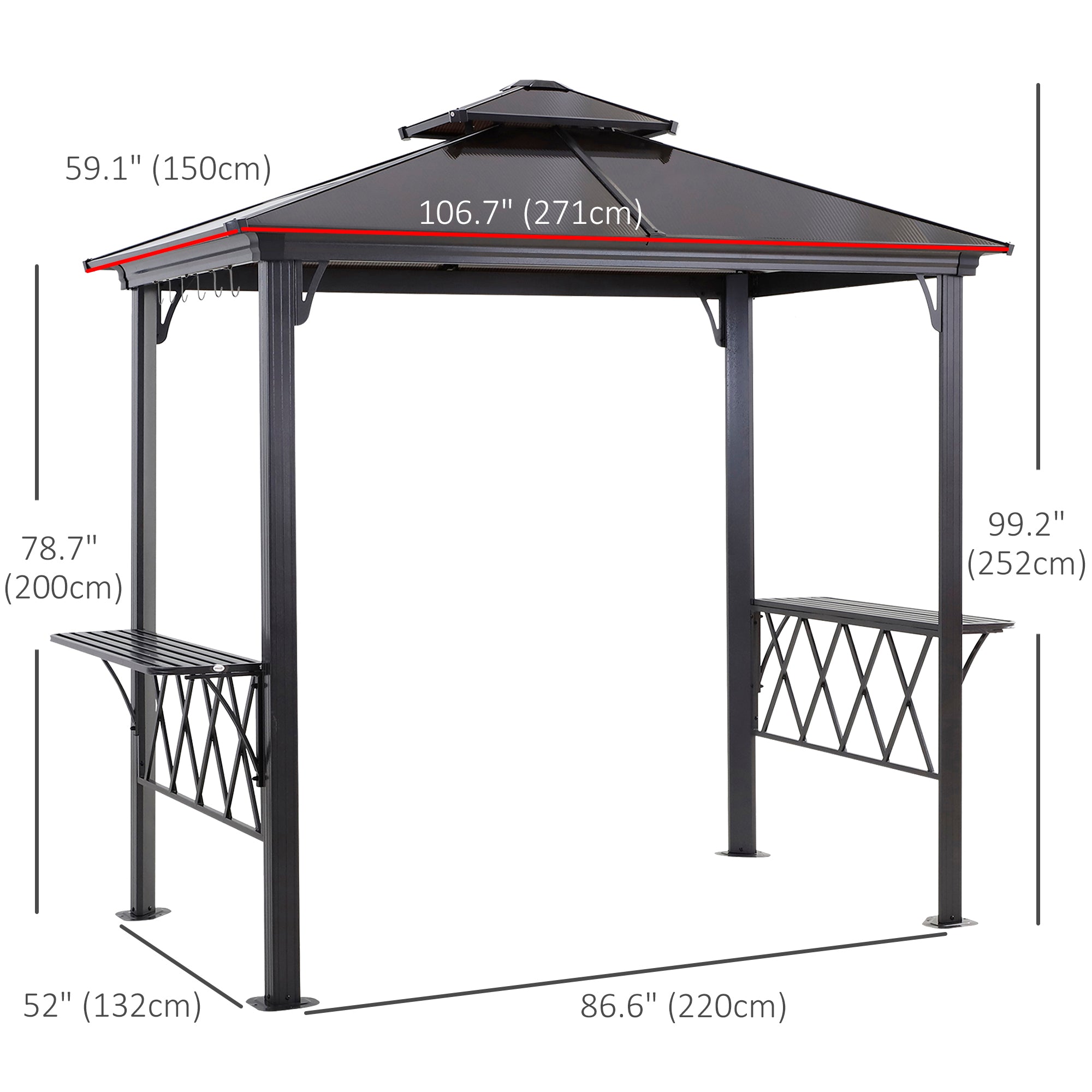 Outdoor Hardtop Grill Gazebo - 9' x 5' Coffee BBQ Canopy
