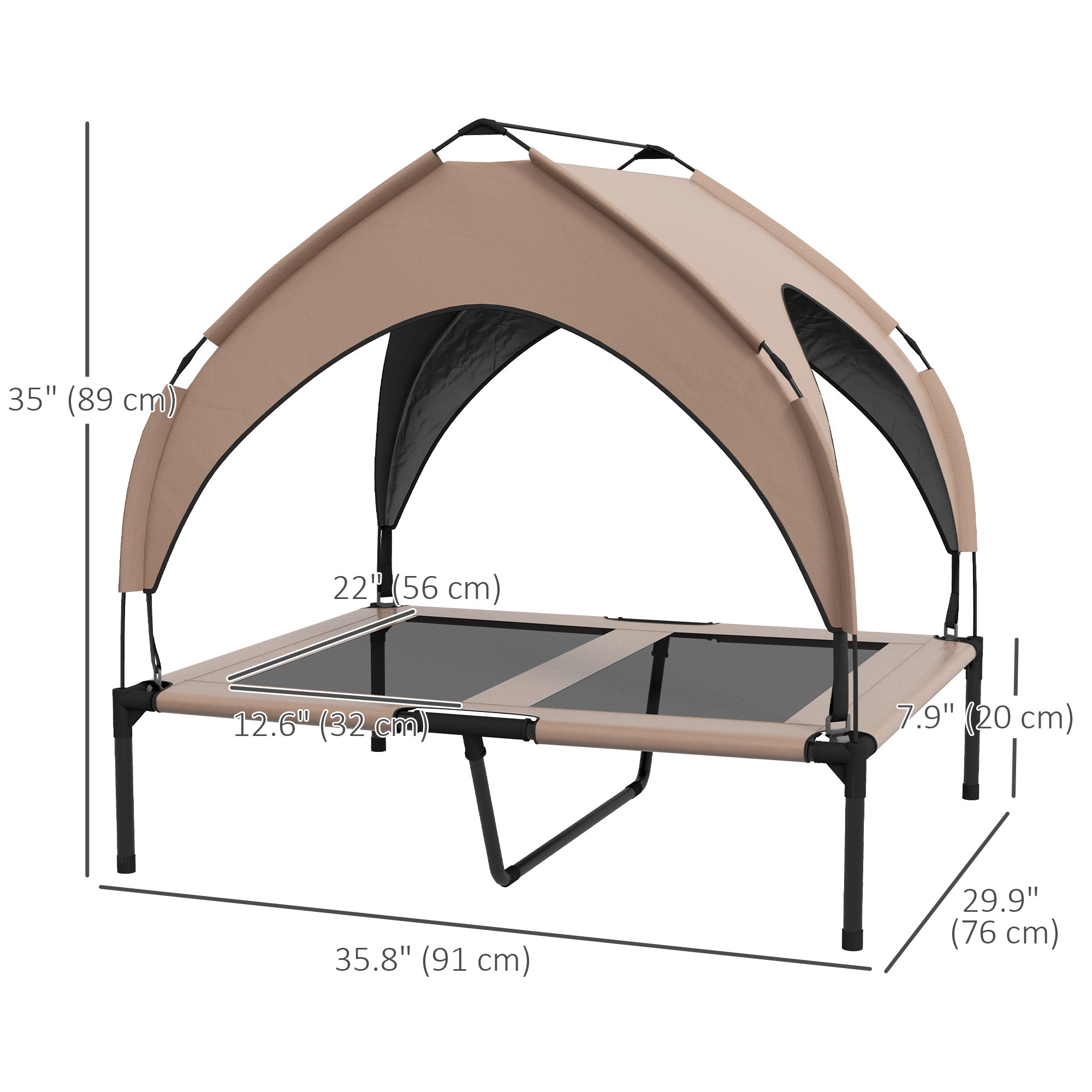 Lit surélevé rafraîchissant pour chien avec auvent, mesh lavable et respirant, pour chiens moyens et grands, café