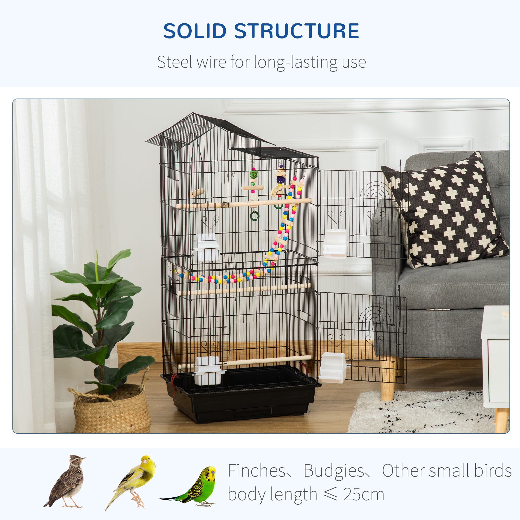 Cage à oiseaux de 39" pour perruches, calopsittes, conures et petits oiseaux, avec échelle, balançoire, jouets, perchoirs, plateau, mangeoires et poignée