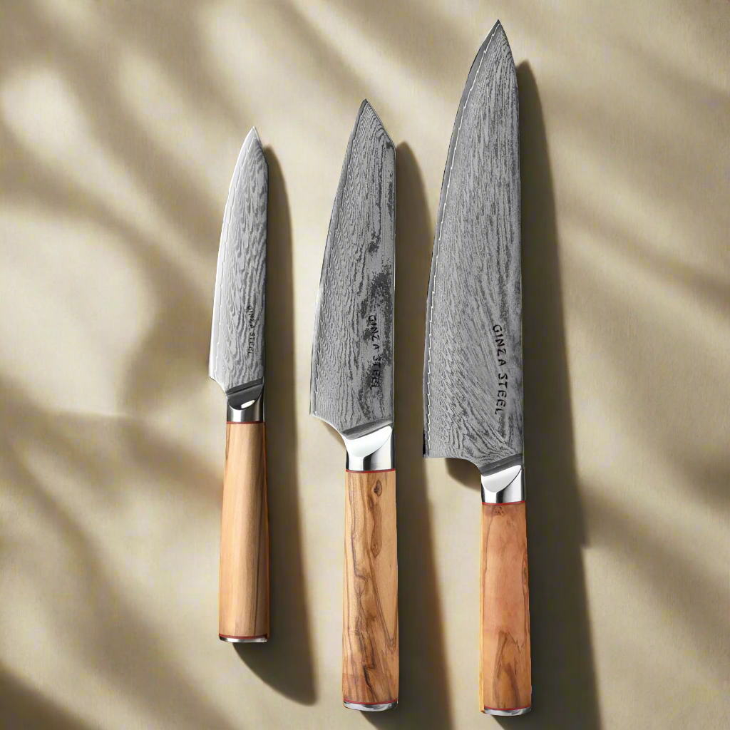 MIA THREE | Essential THREE Piece Chef Knife Set | AUS10 Damascus Steel-Knife Set-DECOROLALA