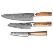 MIA THREE | Essential THREE Piece Chef Knife Set | AUS10 Damascus Steel-Knife Set-DECOROLALA