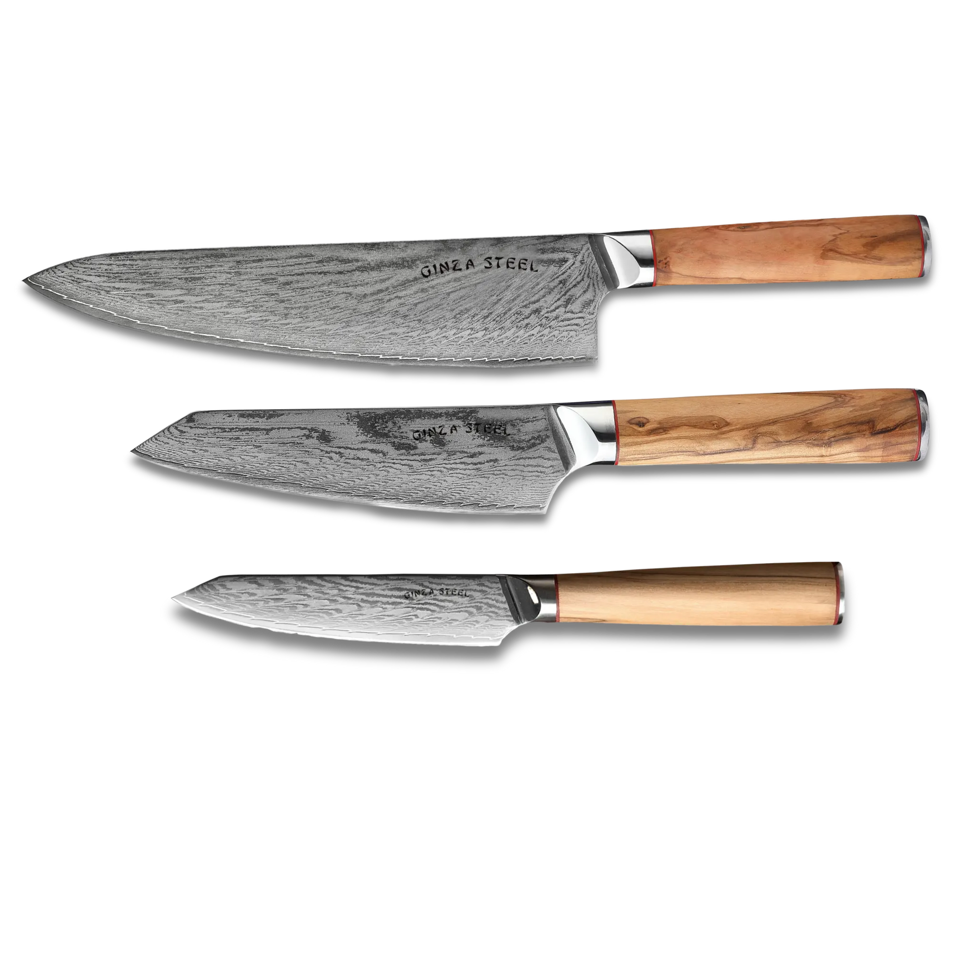 MIA THREE | Essential THREE Piece Chef Knife Set | AUS10 Damascus Steel-Knife Set-DECOROLALA
