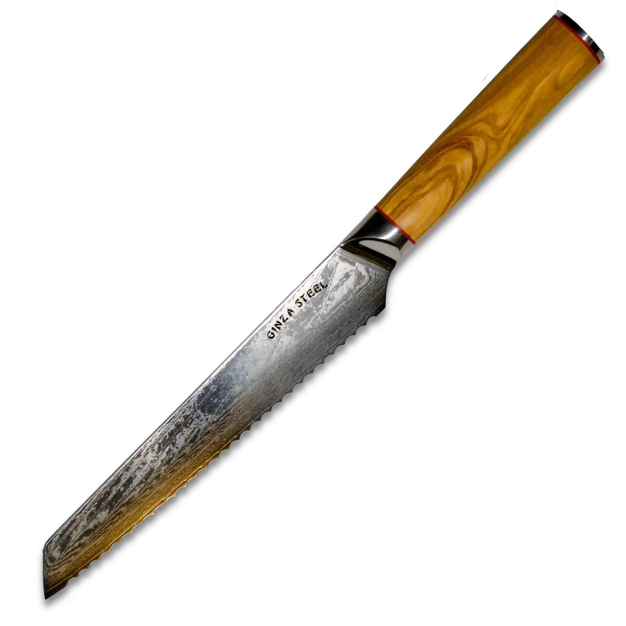 MIA Z Bread Knife 8" Damascus AUS10 Steel Olive Wood-Bred Knife-DECOROLALA