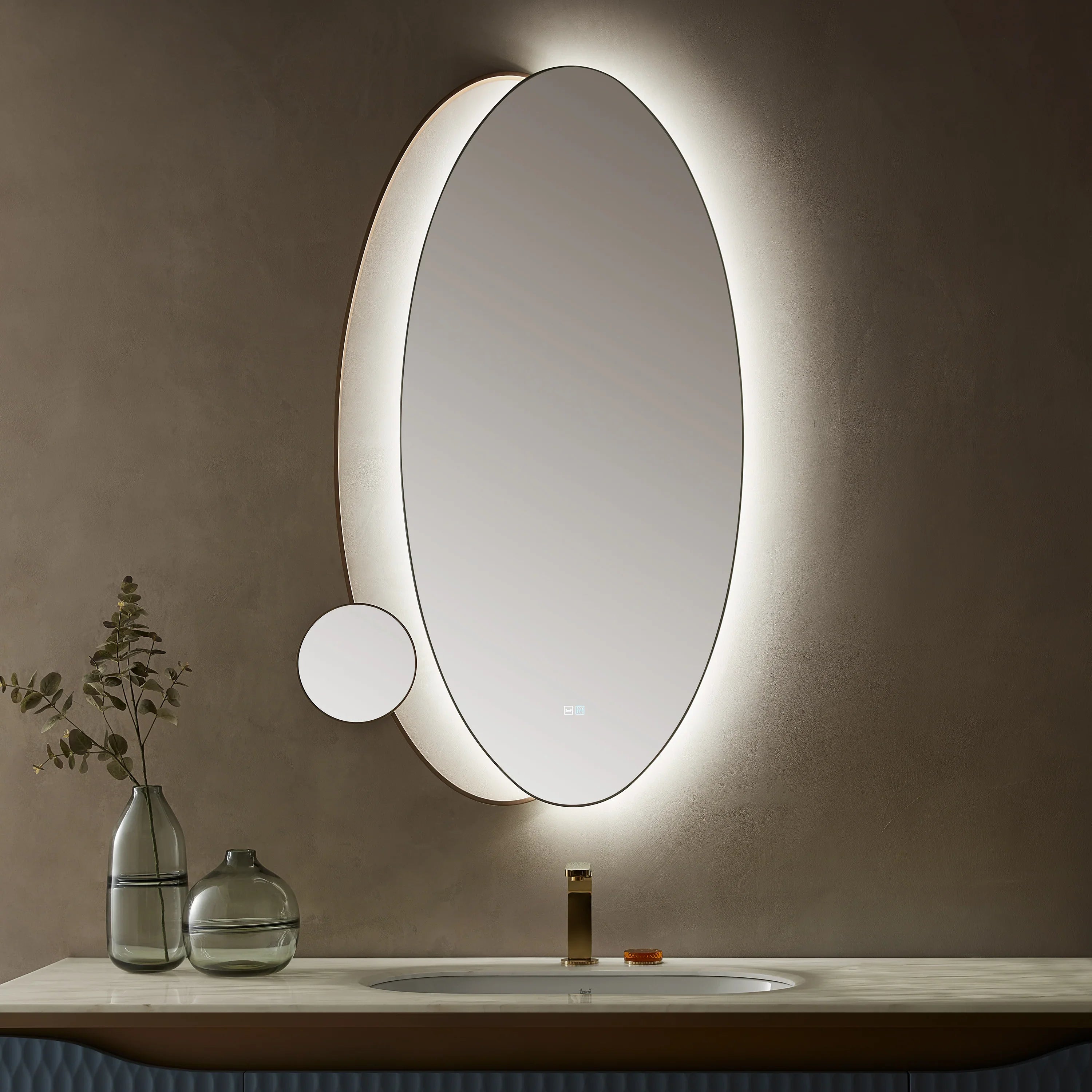 LED Oval Mirror with Stainless Steel Frame and Anti-Fog