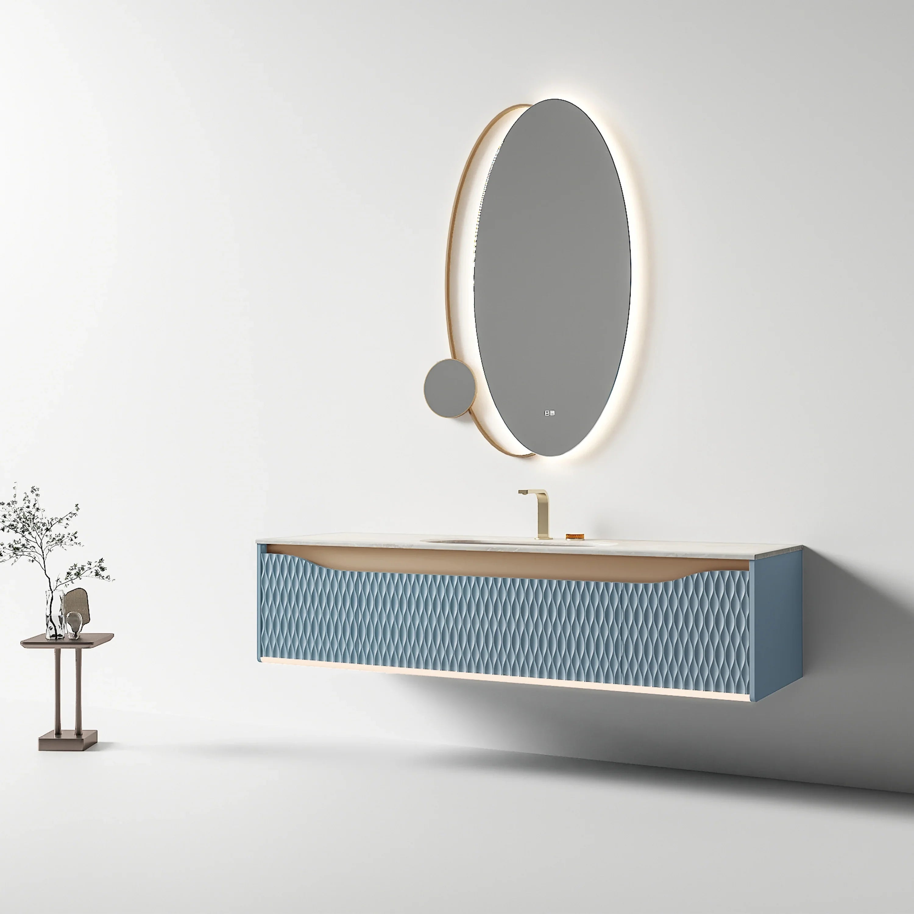 LED Oval Mirror with Stainless Steel Frame and Anti-Fog