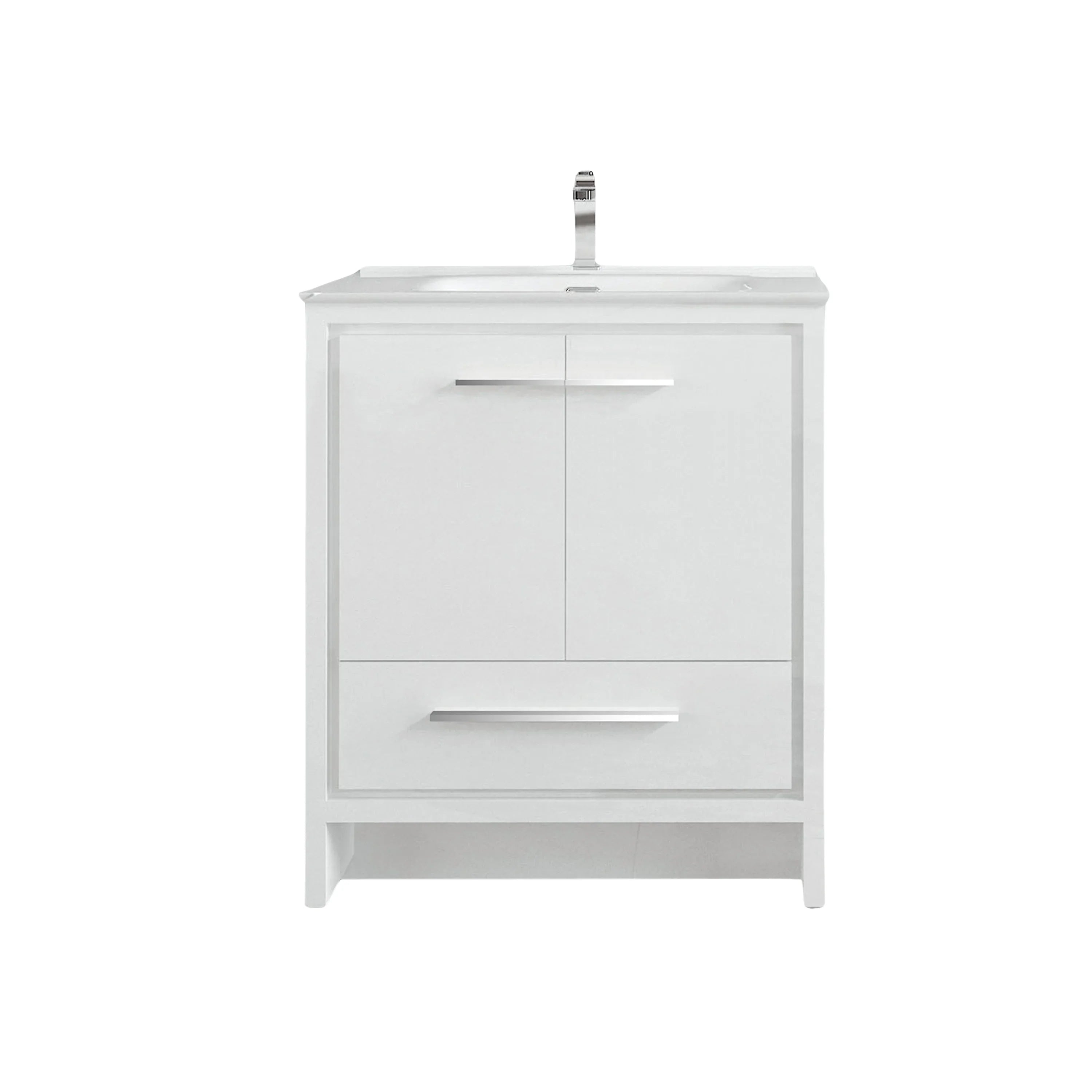 30" Matte White Freestanding Bathroom Vanity with White Ceramic Countertop
