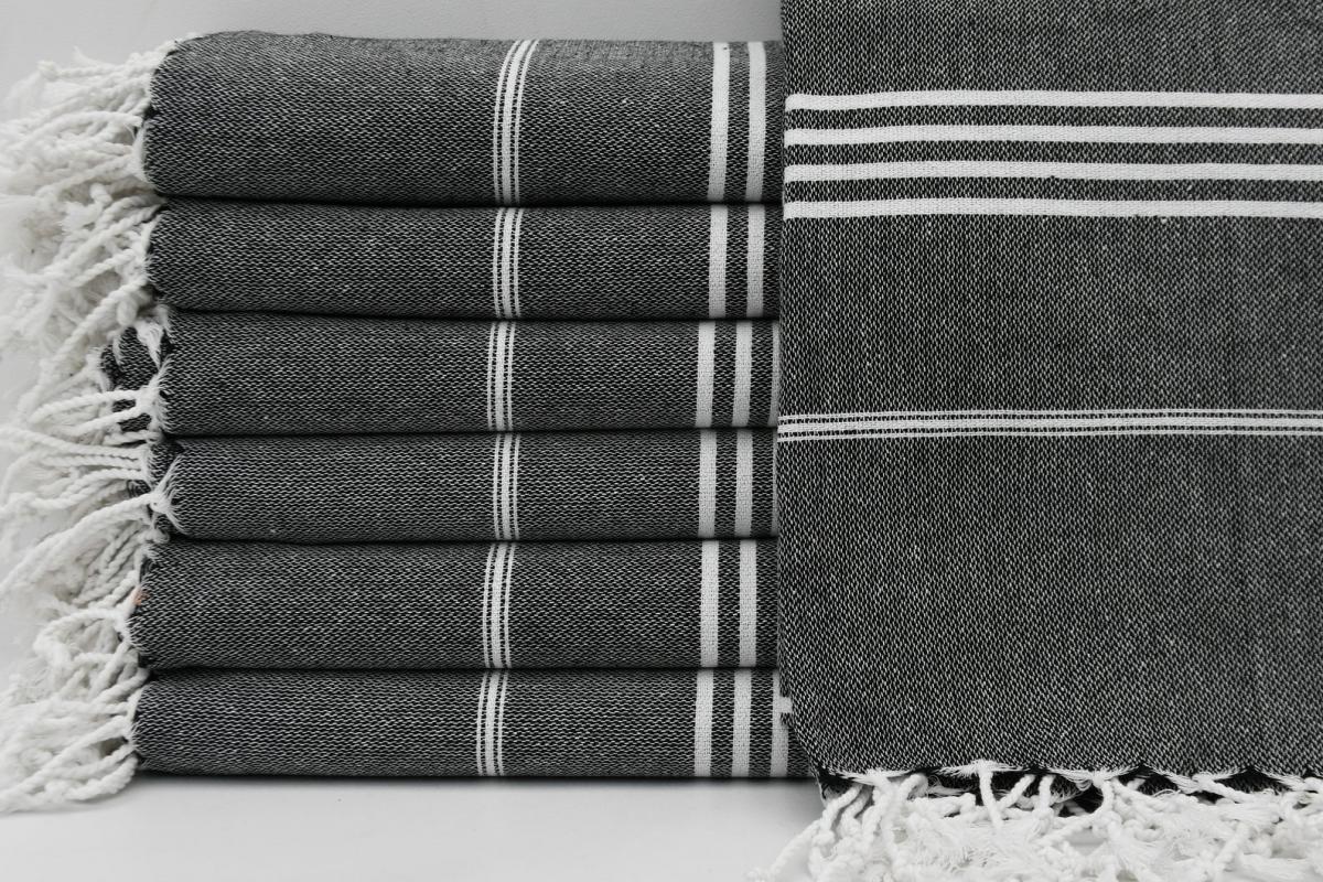 MONACO BLACK TURKISH TOWEL 40"X70"-Turkish Towel-DECOROLALA
