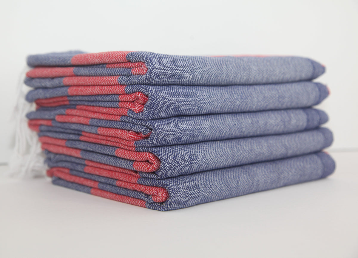 MONACO RED NAVY STRIPE TURKISH TOWEL-Bath Towels-DECOROLALA