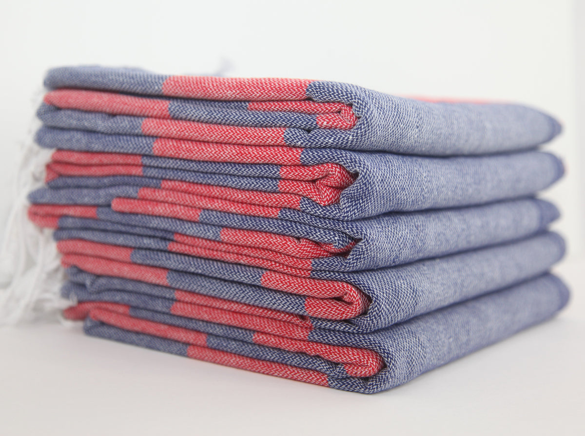 MONACO RED NAVY STRIPE TURKISH TOWEL-Bath Towels-DECOROLALA